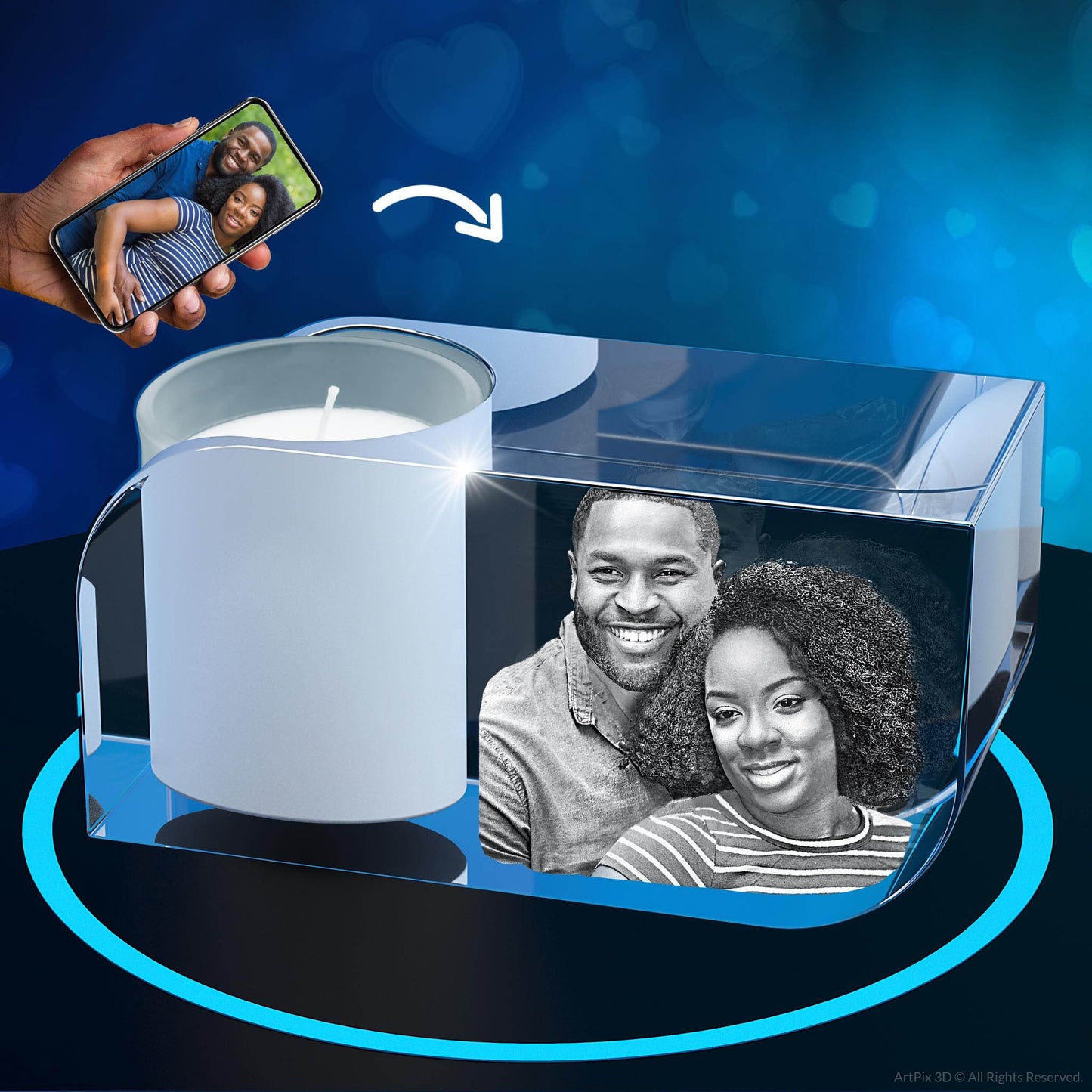 3D Crystal Photo Clear Leaf Candle Holder - Portrait Engraved with your photo - Mother's Day, Father's Day, Memorial, Mom, Dad, Wife, Pet