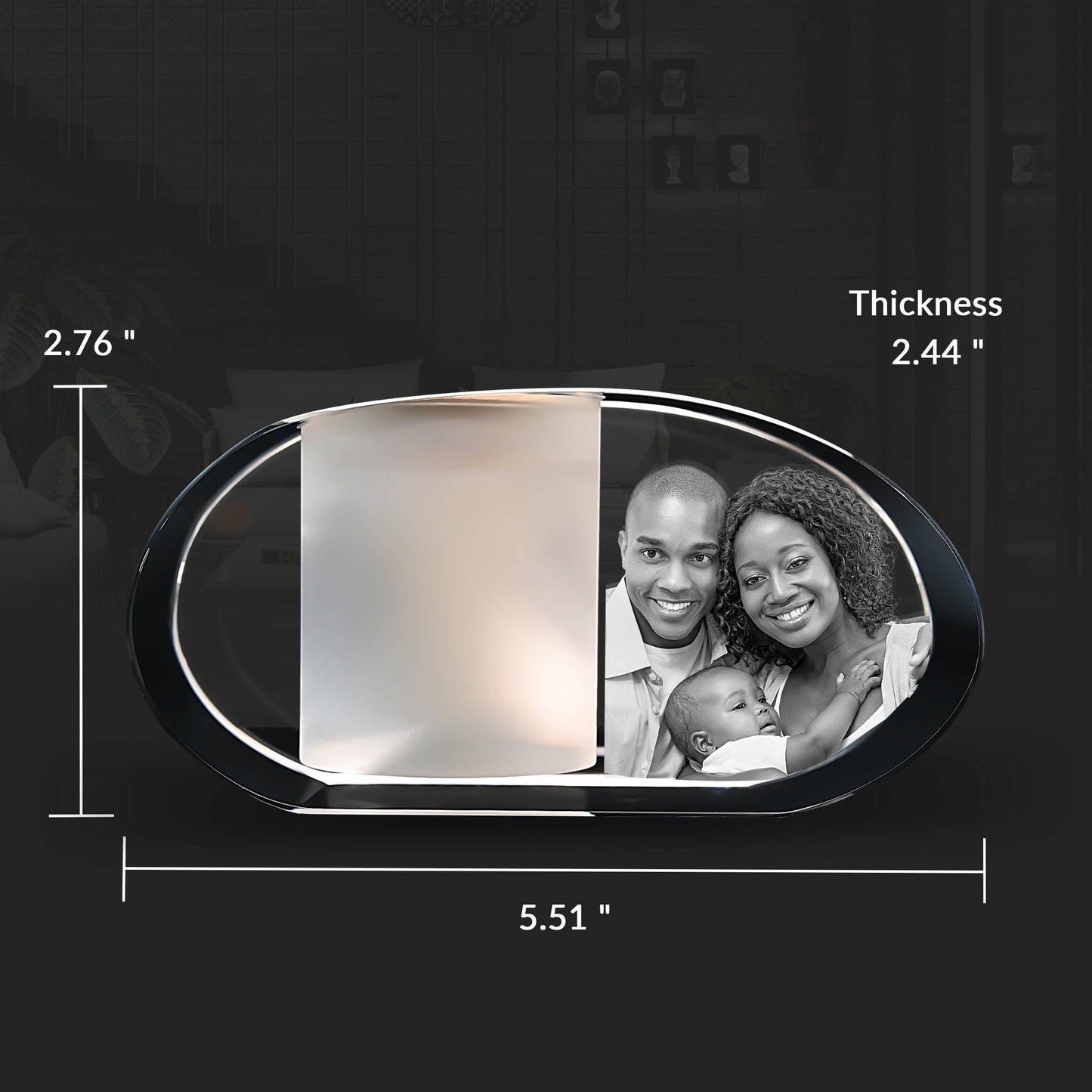 3D Crystal Photo Ellipse Candle Holder - Portrait Engraved with your photo - Mother's Day, Father's Day, Memorial, Mom, Dad, Wife, Pet