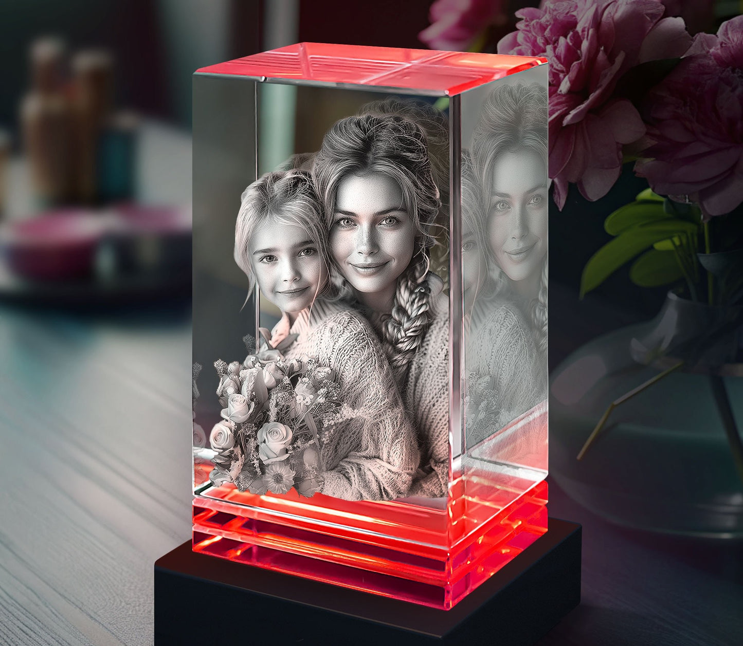 Red Skirt Keepsake 3D Portrait or Landscape - 3D Custom Engrave - Mother's Day, Valentine's Day, Father's Day, Birthday, Anniversary