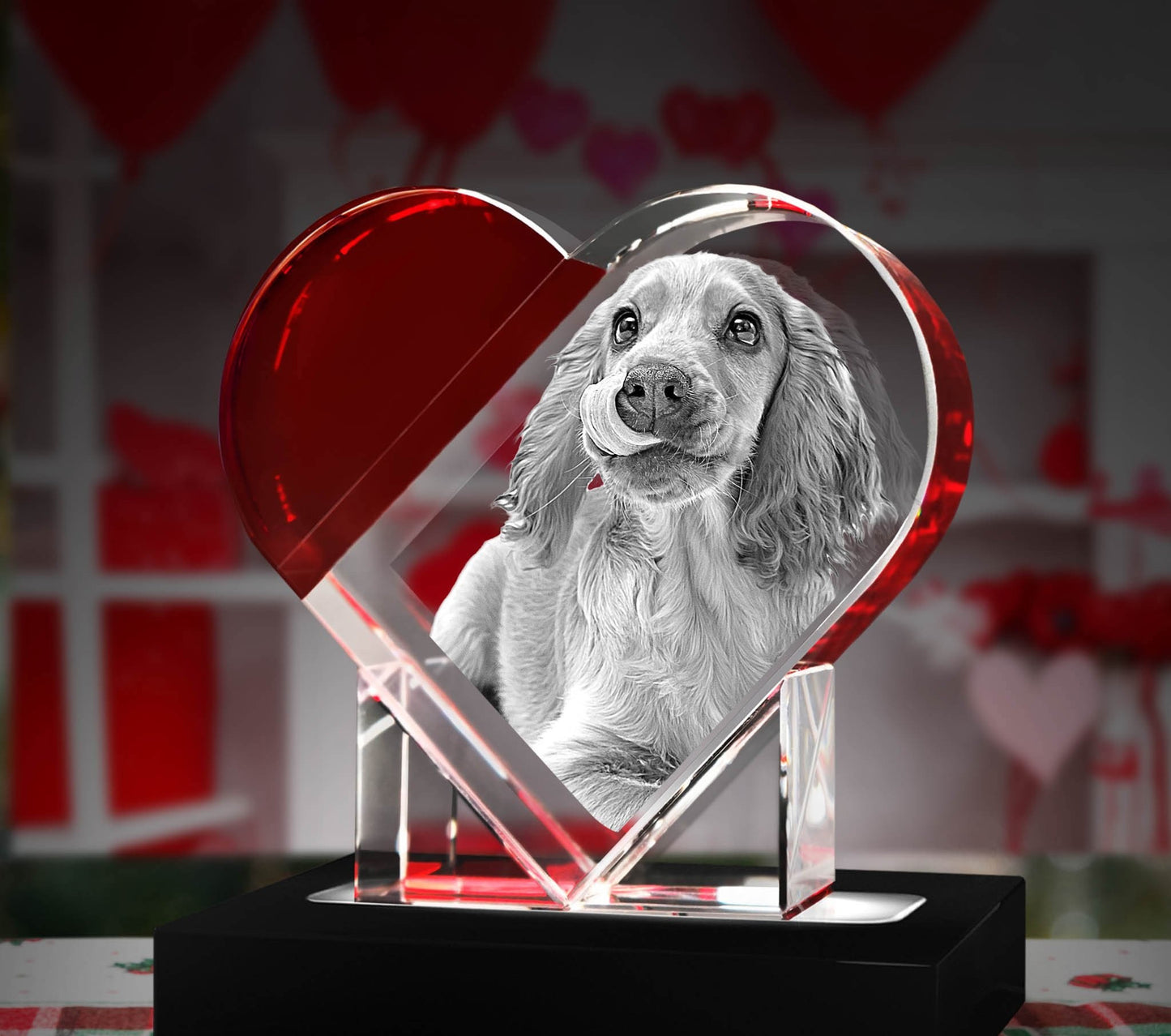 3D Red Accent Crystal Heart Keepsake - 3D Custom Engrave - Mother's Day, Valentine's Day, Father's Day, Birthday, Anniversary