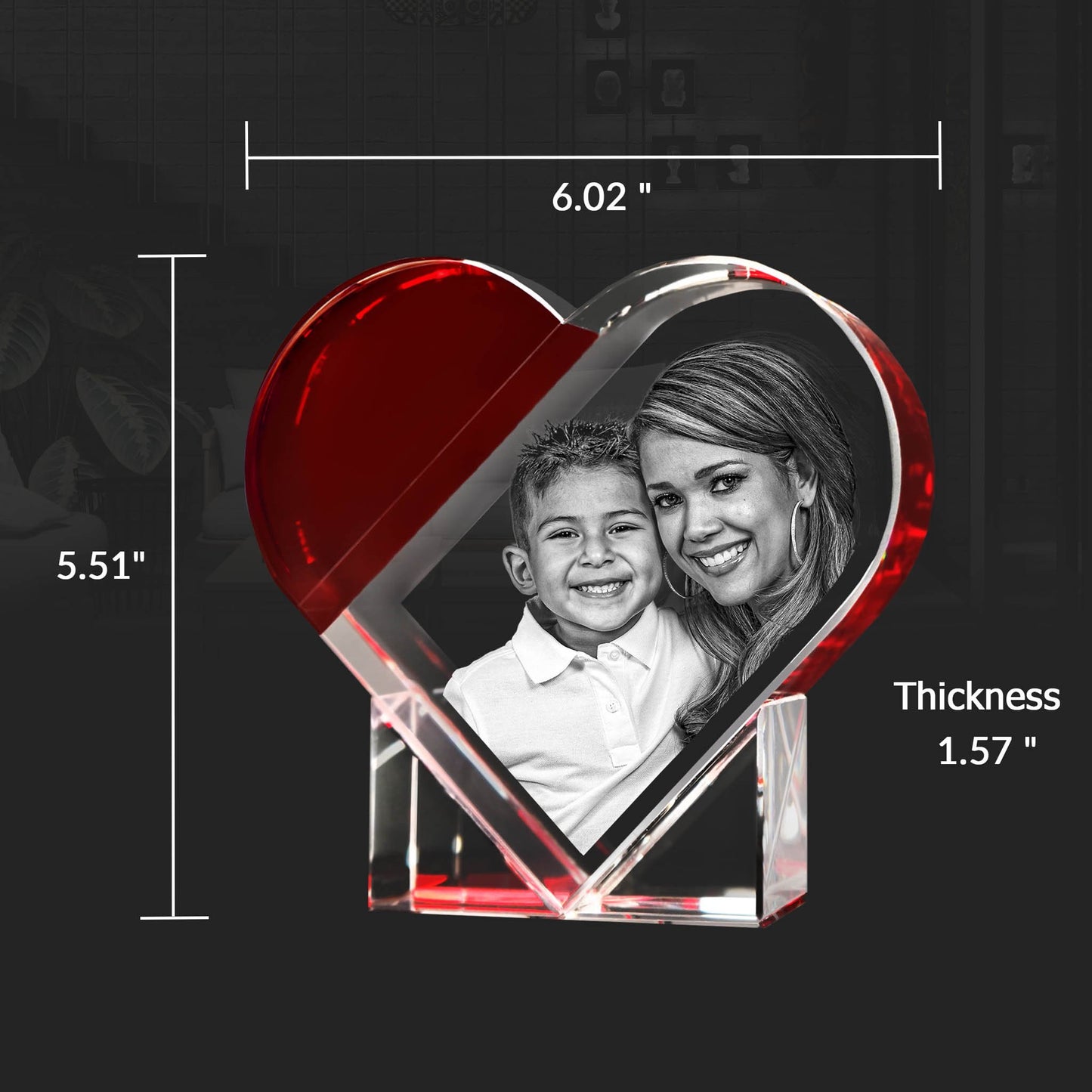 3D Red Accent Crystal Heart Keepsake - 3D Custom Engrave - Mother's Day, Valentine's Day, Father's Day, Birthday, Anniversary