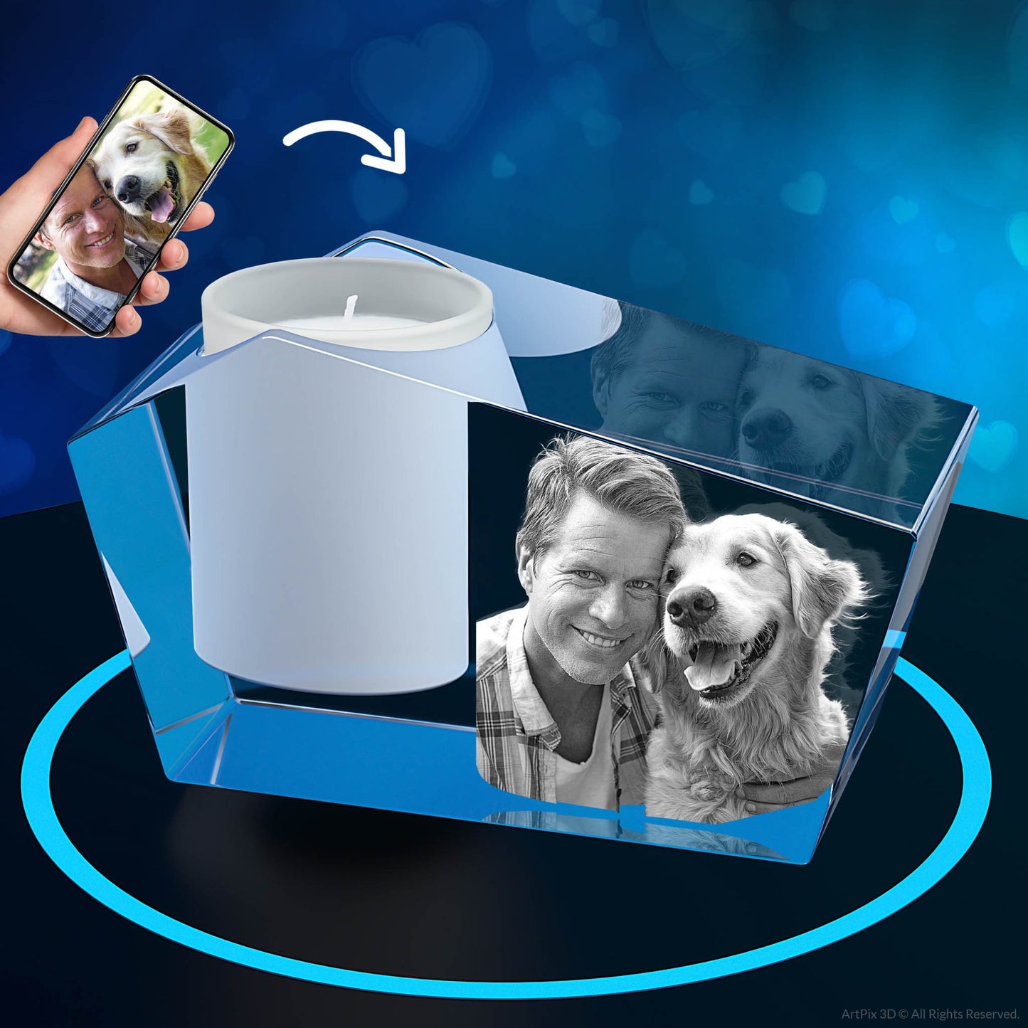 3D Crystal Photo Prism Candle Holder - Portrait Engraved with your photo - Mother's Day, Father's Day, Memorial, Mom, Dad, Wife, Pet
