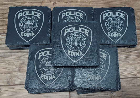 Custom Police Officer Law Enforcement laser engraved slate coaster set - Police, Trooper, Officer, Deputy. Sheriff - (Set of 4)