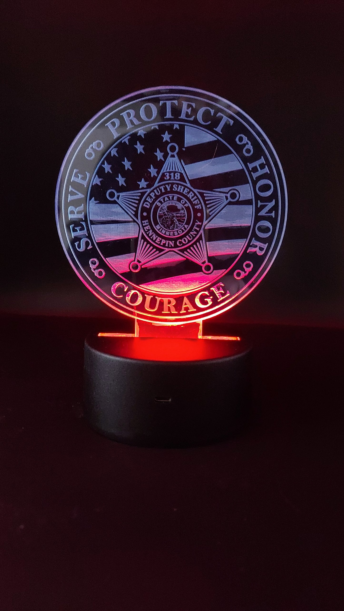 Police Badge Acrylic lighted plaque, US Flag, Police Gift lighted plaque / Night Light, Law Enforcement, Sheriff, Trooper, Remote Control