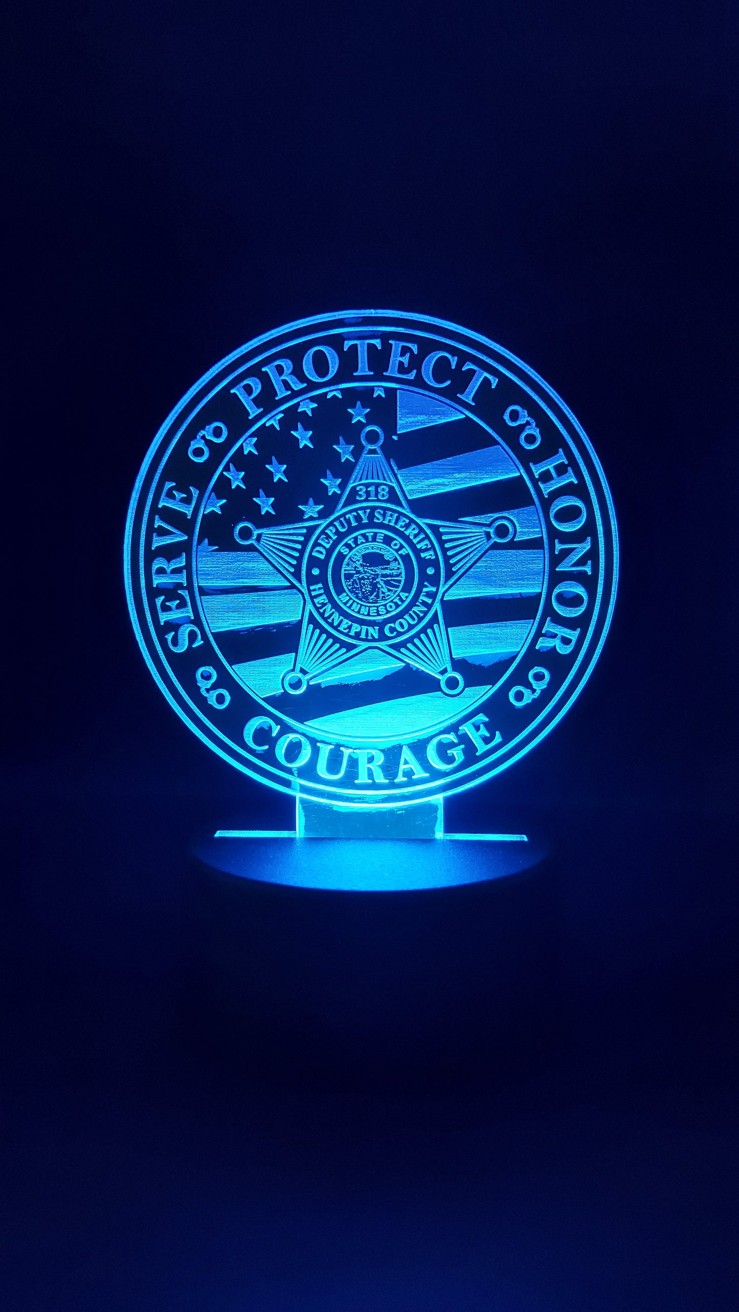 Police Badge Acrylic lighted plaque, US Flag, Police Gift lighted plaque / Night Light, Law Enforcement, Sheriff, Trooper, Remote Control