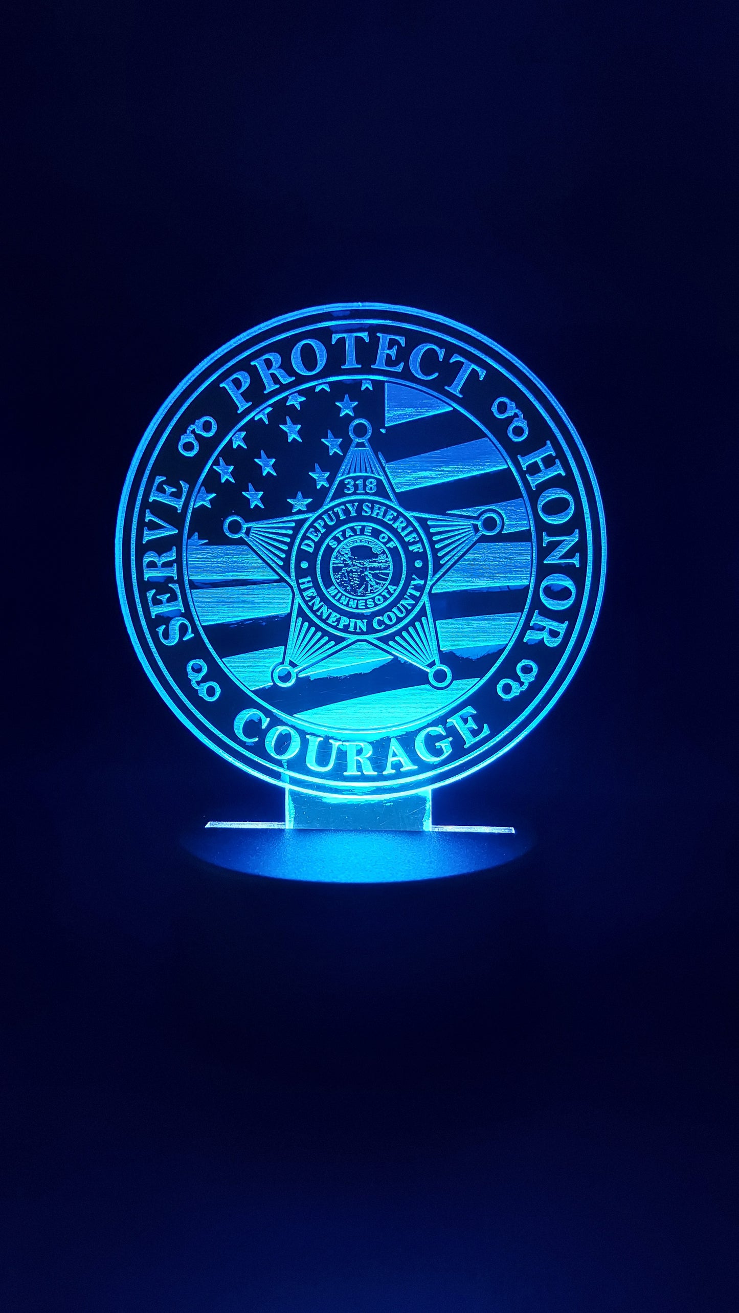 Police Badge Acrylic lighted plaque, US Flag, Police Gift lighted plaque / Night Light, Law Enforcement, Sheriff, Trooper, Remote Control