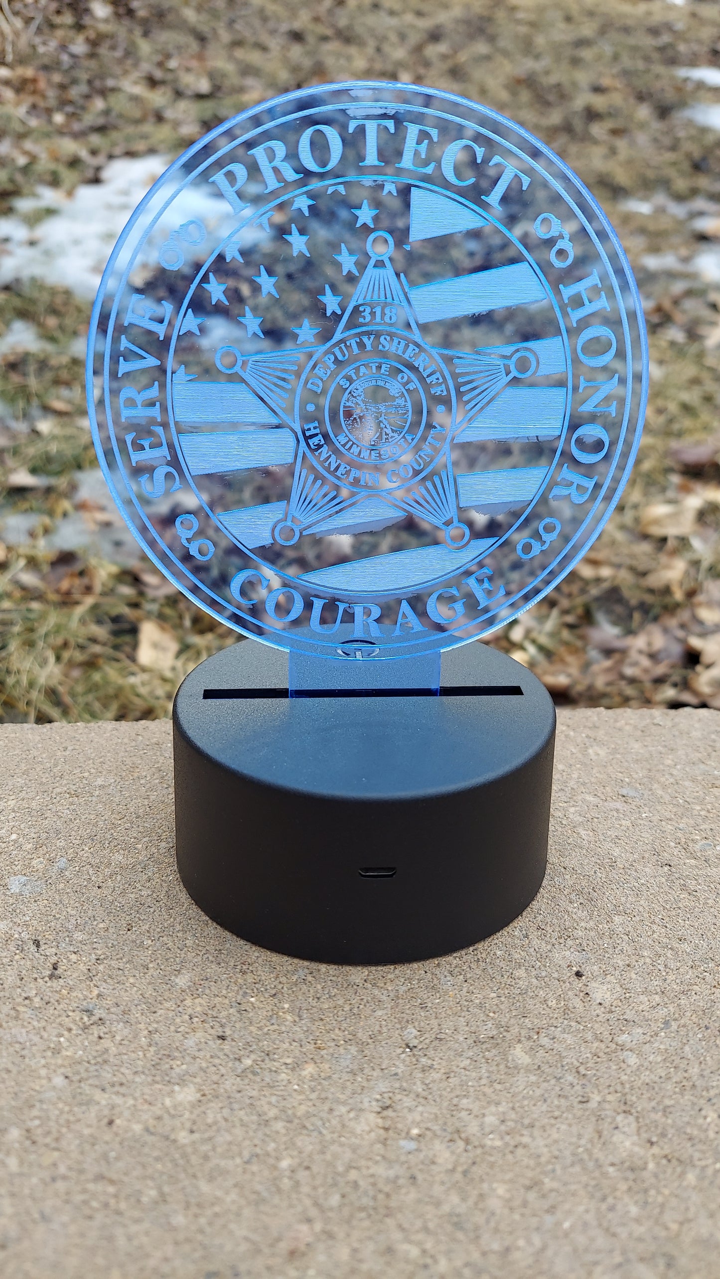 Police Badge Acrylic lighted plaque, US Flag, Police Gift lighted plaque / Night Light, Law Enforcement, Sheriff, Trooper, Remote Control