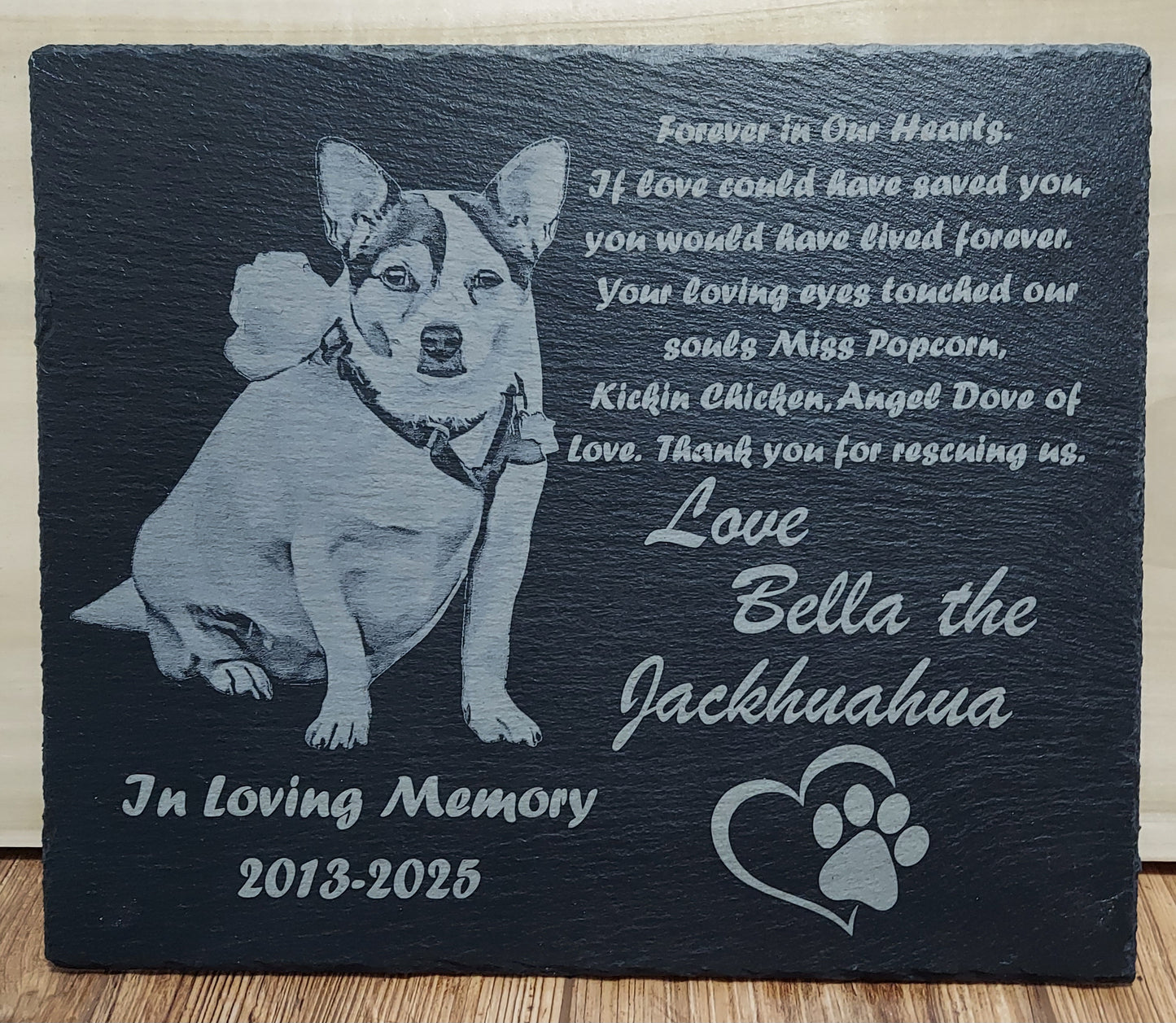 Personalized Custom Designed Laser Engraved Slate Pet Memorial - Dog / Cat / Hamster / Horse / Any Animal - 12"x10"