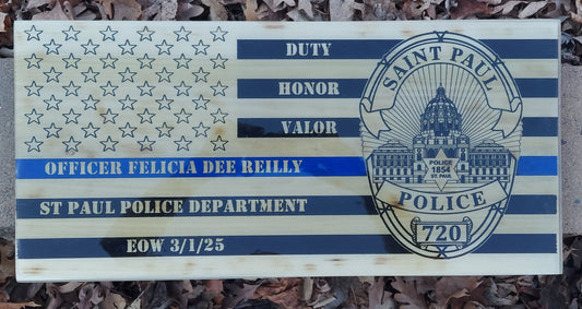 Blue Line Wood Flag Police Officer Badge Patch Law Enforcement Memorial Retirement, Plaque, Sheriff Deputy, 24"x11 1/4"x 3/4"