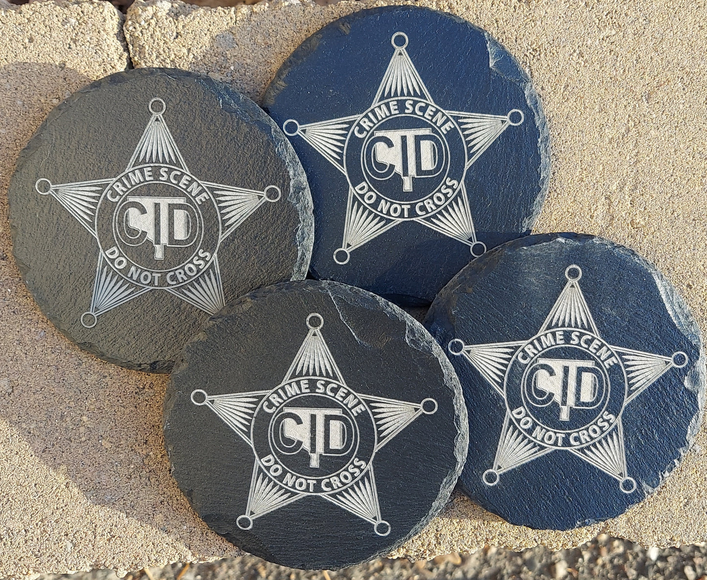 Custom Police Officer Law Enforcement laser engraved slate round coaster set - Police, Trooper, Officer, Deputy. Sheriff - (Set of 4)