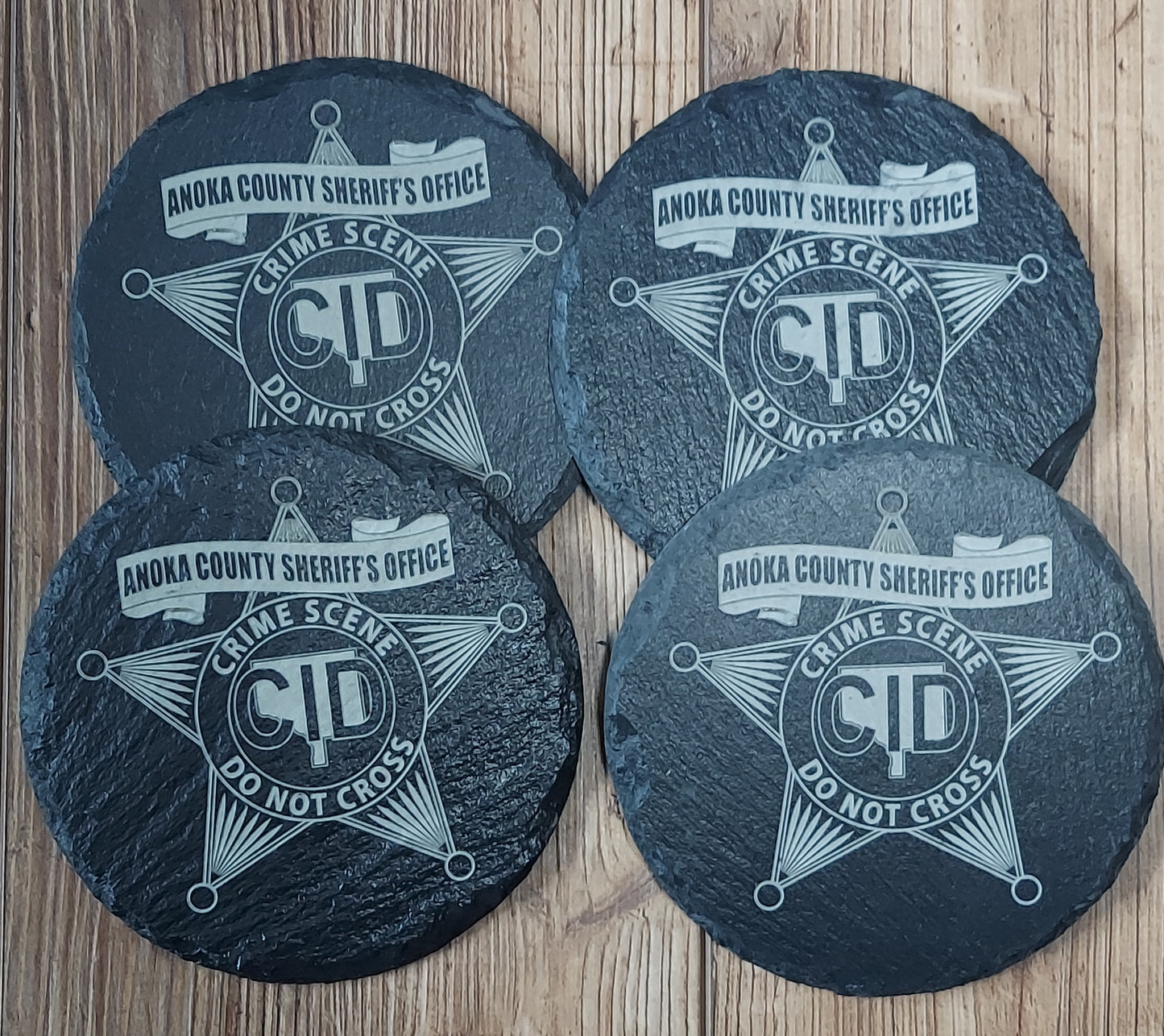Custom Police Officer Law Enforcement laser engraved slate round coaster set - Police, Trooper, Officer, Deputy. Sheriff - (Set of 4)