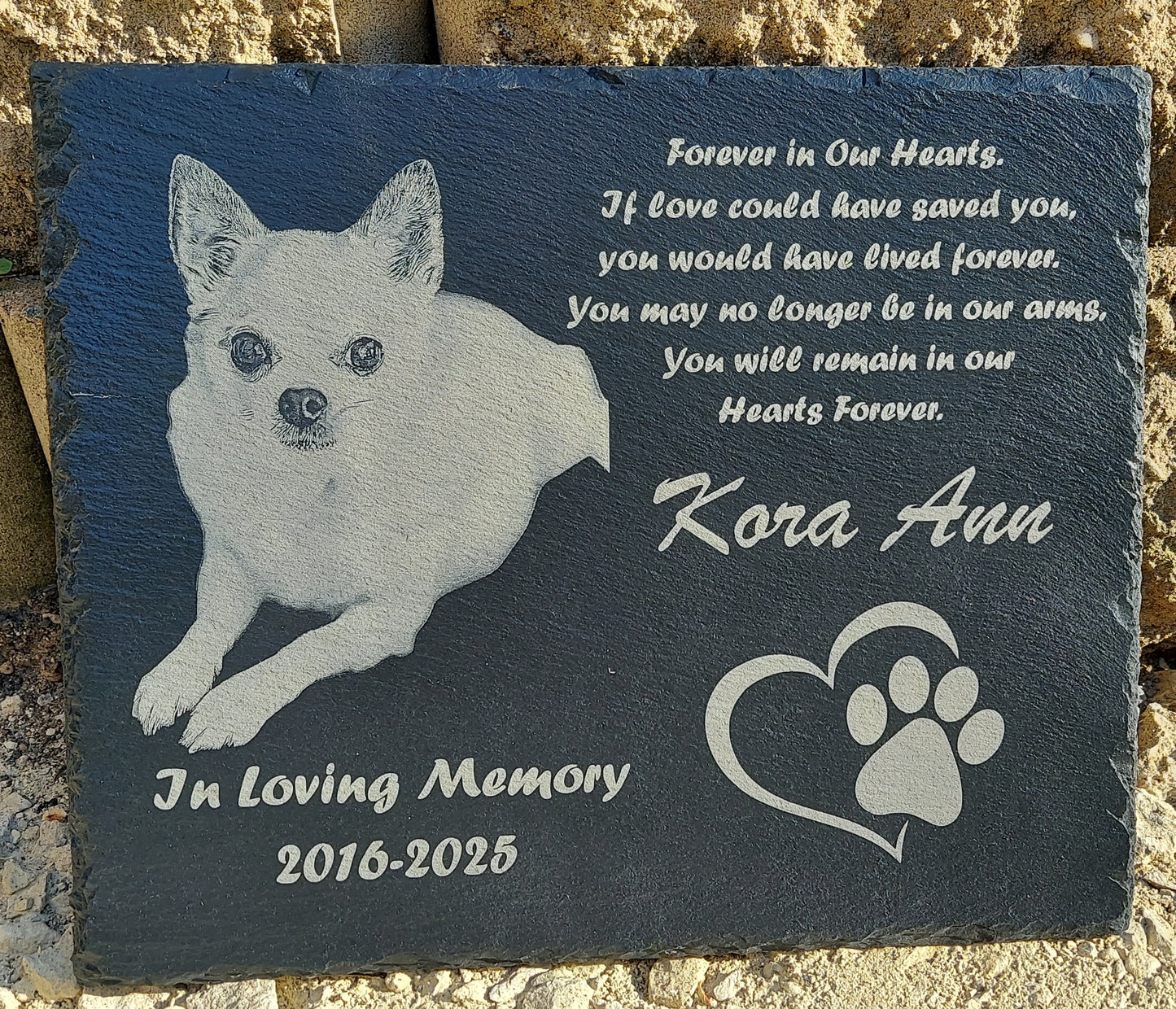 Personalized Custom Designed Laser Engraved Slate Pet Memorial - Dog / Cat / Hamster / Horse / Any Animal - 12"x10"