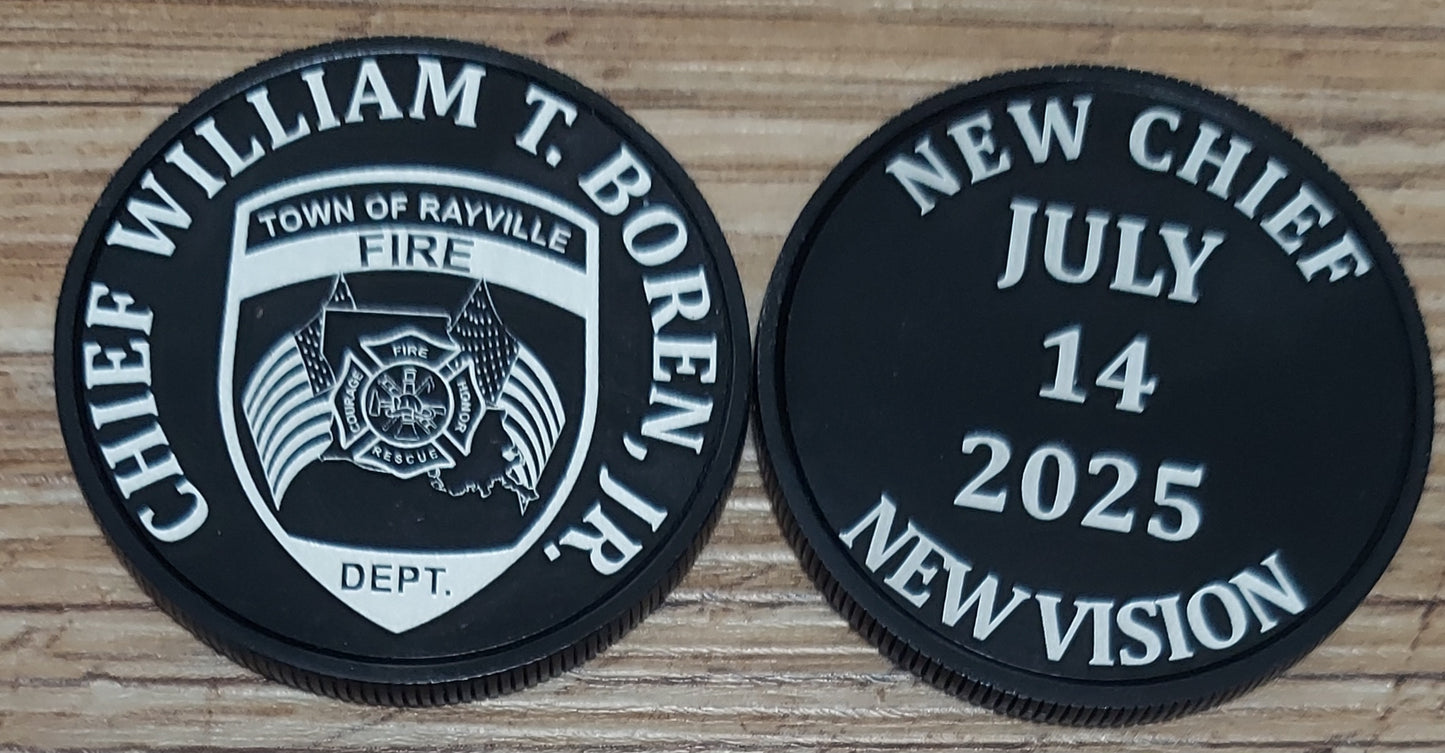Custom laser engraved brass / stainless steel challenge coin - Firefighter, Fire Maltese, Fire Department, Fireman, Retirement, Deep Engrave