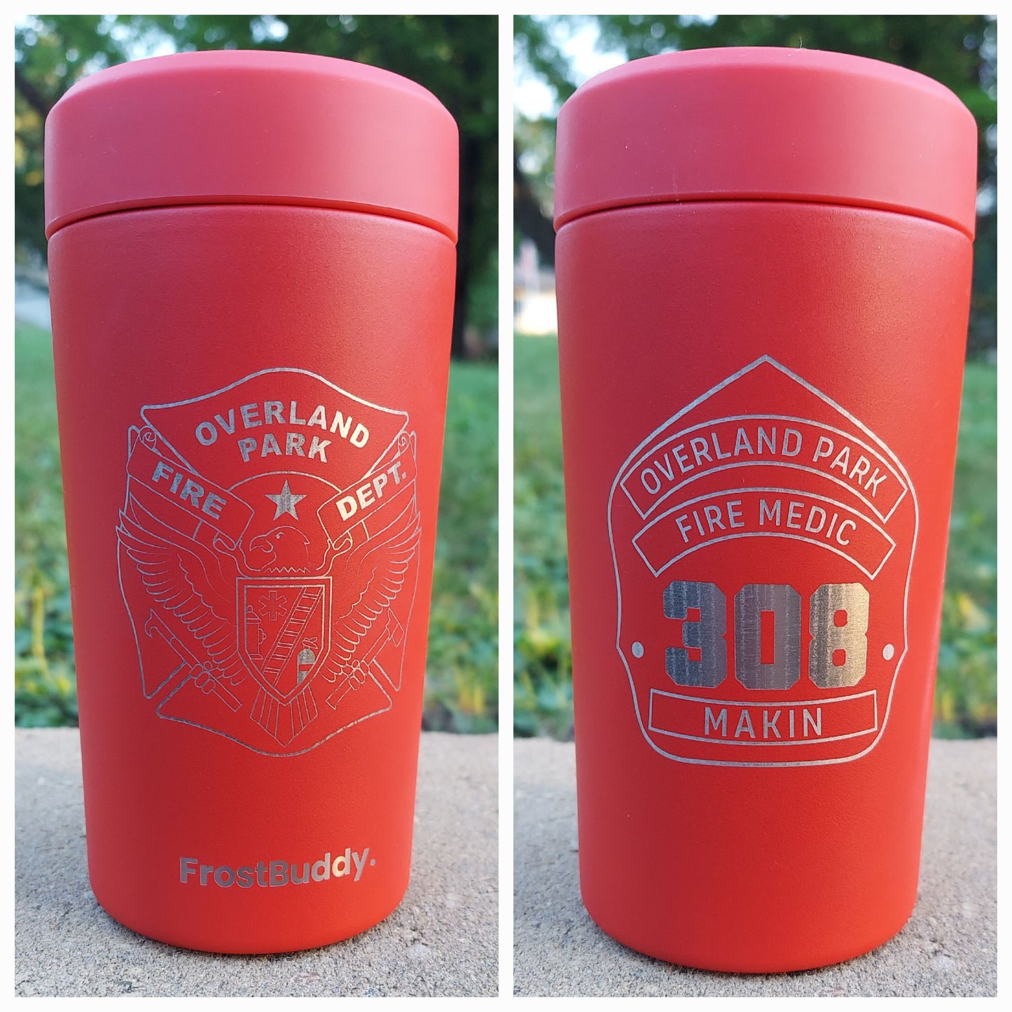 Custom Engraved Frost Buddy Universal Buddy 2.0 Can Cooler - Firefighter, Fireman, Fire, Fire Department, Badge, Patch, Fire Maltese