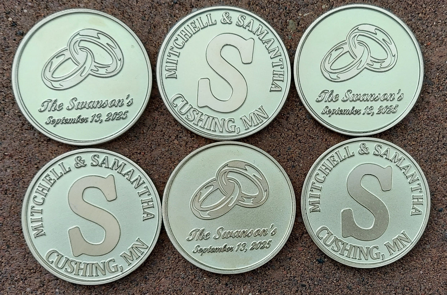 Engraved Wedding Brass Coin with Wedding Bands | Wedding Favor Coin | Anniversary Gift | Wedding Gift | Valentines Day Gift