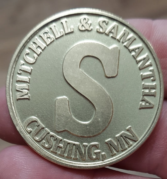 Engraved Wedding Brass Coin with Wedding Bands | Wedding Favor Coin | Anniversary Gift | Wedding Gift | Valentines Day Gift