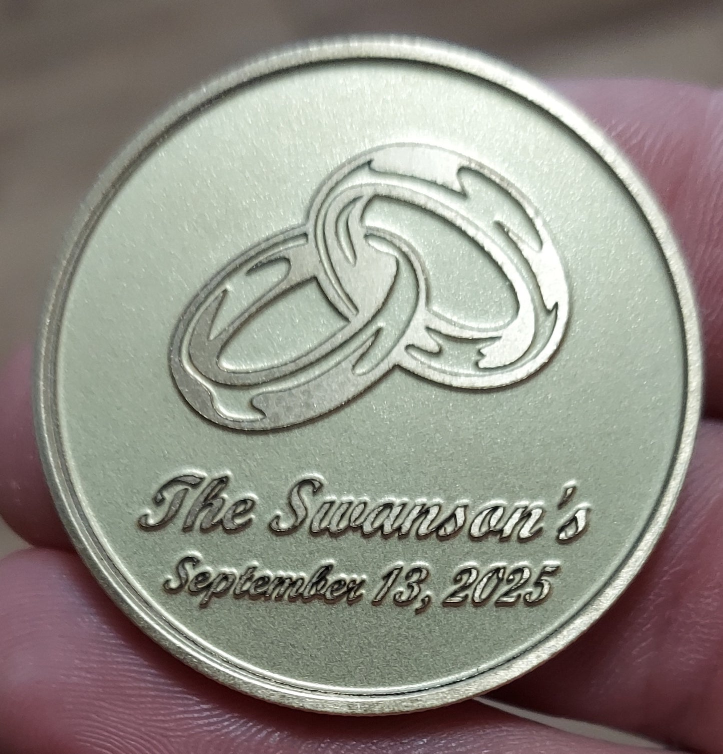 Engraved Wedding Brass Coin with Wedding Bands | Wedding Favor Coin | Anniversary Gift | Wedding Gift | Valentines Day Gift