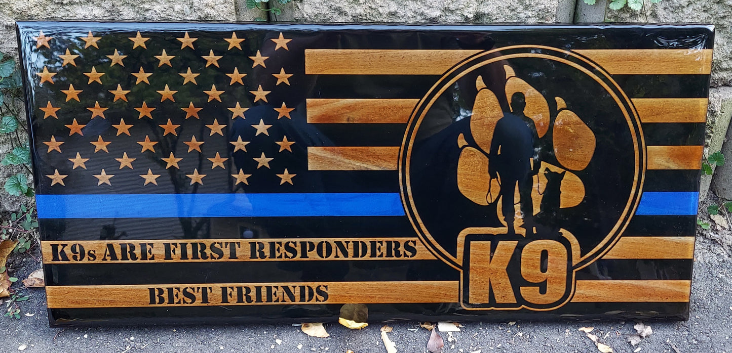 Blue Line Wood Distressed Flag Police Officer Badge Patch Law Enforcement Memorial Retirement, Plaque, Sheriff Deputy, 24"x11 1/4"x 3/4"