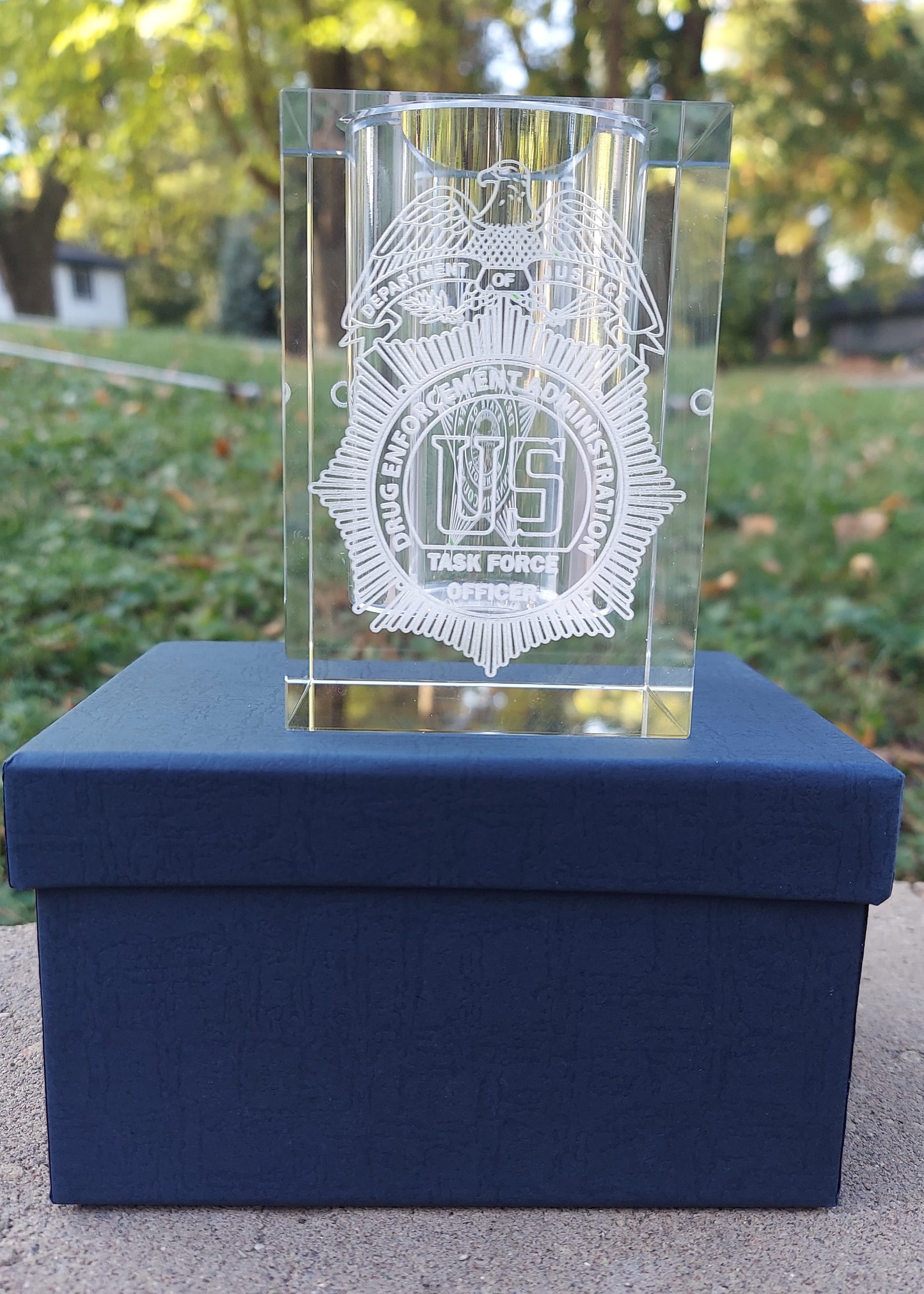 Custom Engraved Optic Crystal Pen/Pencil Holder - Personalized, Police, Law Enforcement, Firefighter, Business Logo, Text