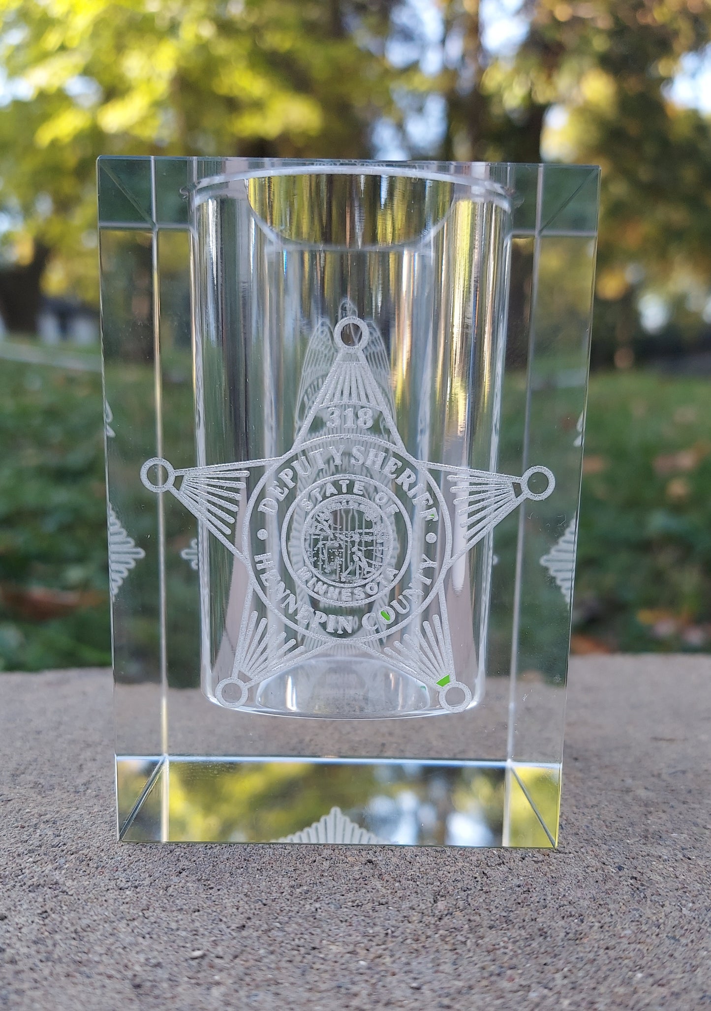 Custom Engraved Optic Crystal Pen/Pencil Holder - Personalized, Police, Law Enforcement, Firefighter, Business Logo, Text