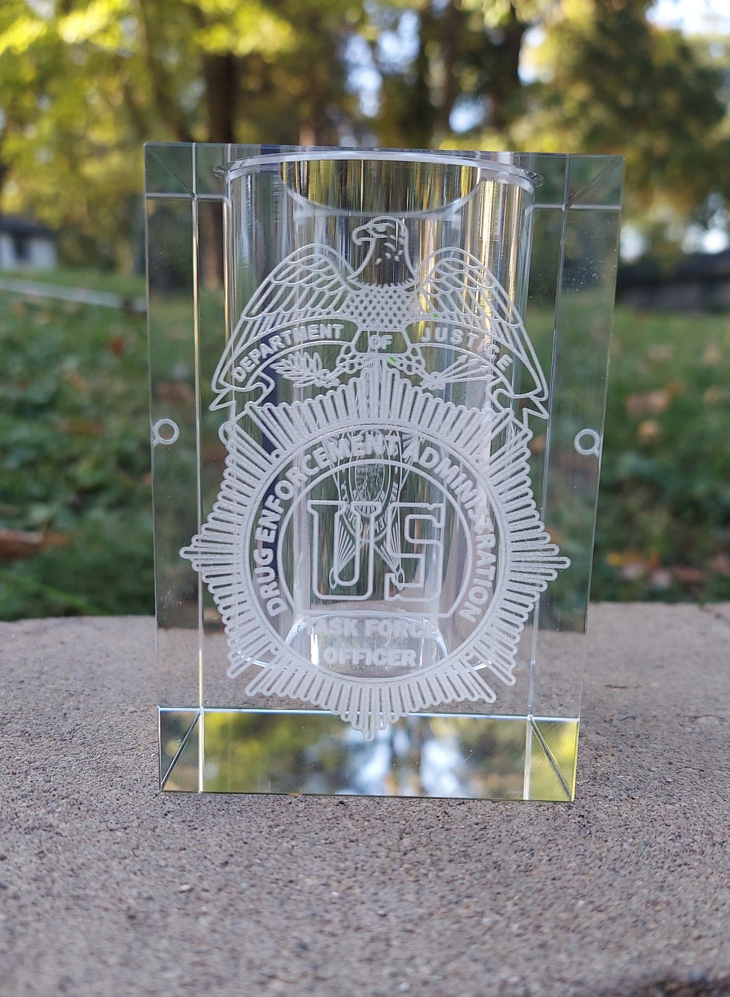 Custom Engraved Optic Crystal Pen/Pencil Holder - Personalized, Police, Law Enforcement, Firefighter, Business Logo, Text