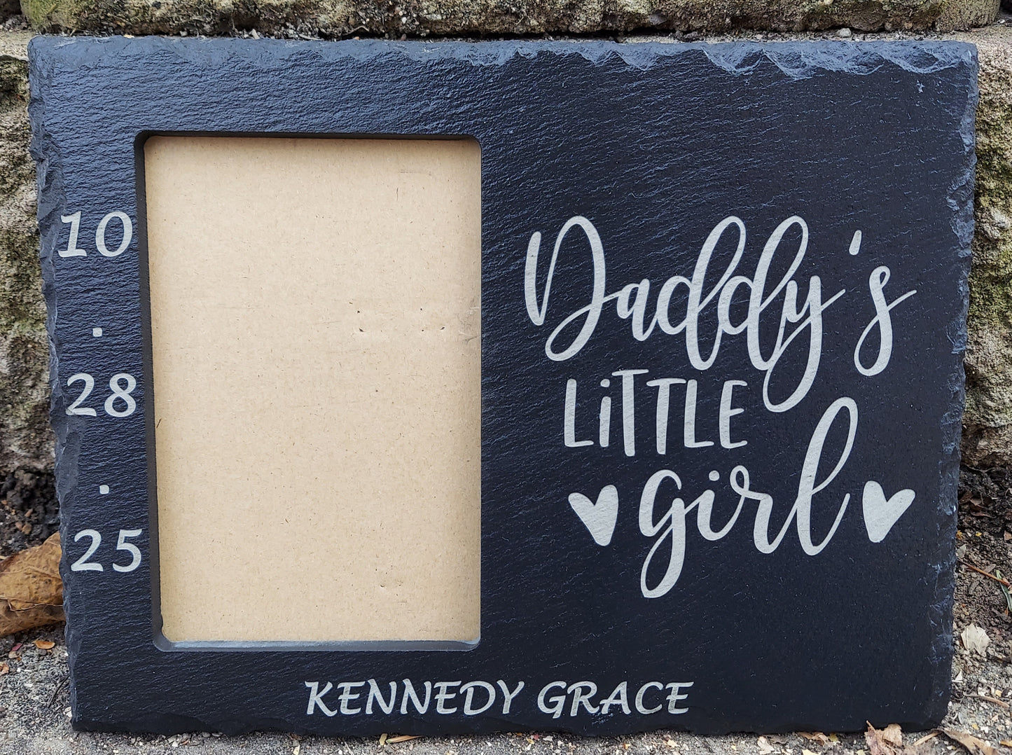 Daddy's Little Girl Custom laser engraved slate frame - holds a 3"x5" photo -