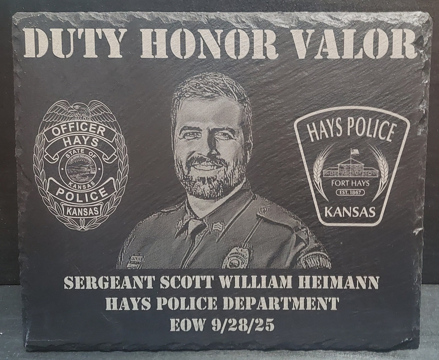 Custom Police Officer designed laser engraved slate 12x10 memorial plaque - Law Enforcement Memorial Plaque, Sheriff Deputy, Police, EOW