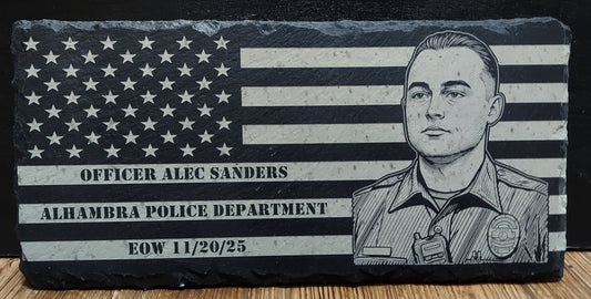 Custom laser engraved slate plaque - American flag - Police, Deputy Sheriff, Trooper, Officer, Law Enforcement, EOW, Retirement 10" x 5"
