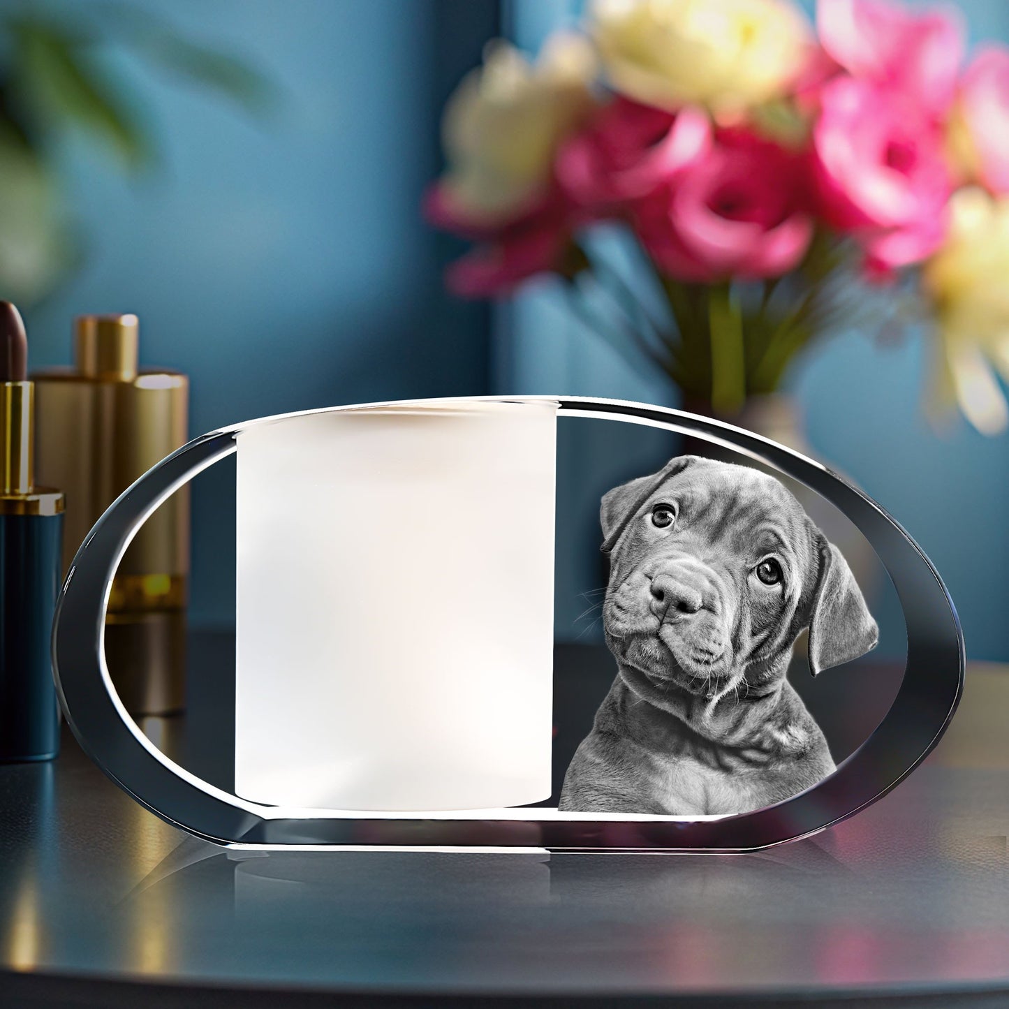 3D Crystal Photo Ellipse Candle Holder - Portrait Engraved with your photo - Mother's Day, Father's Day, Memorial, Mom, Dad, Wife, Pet