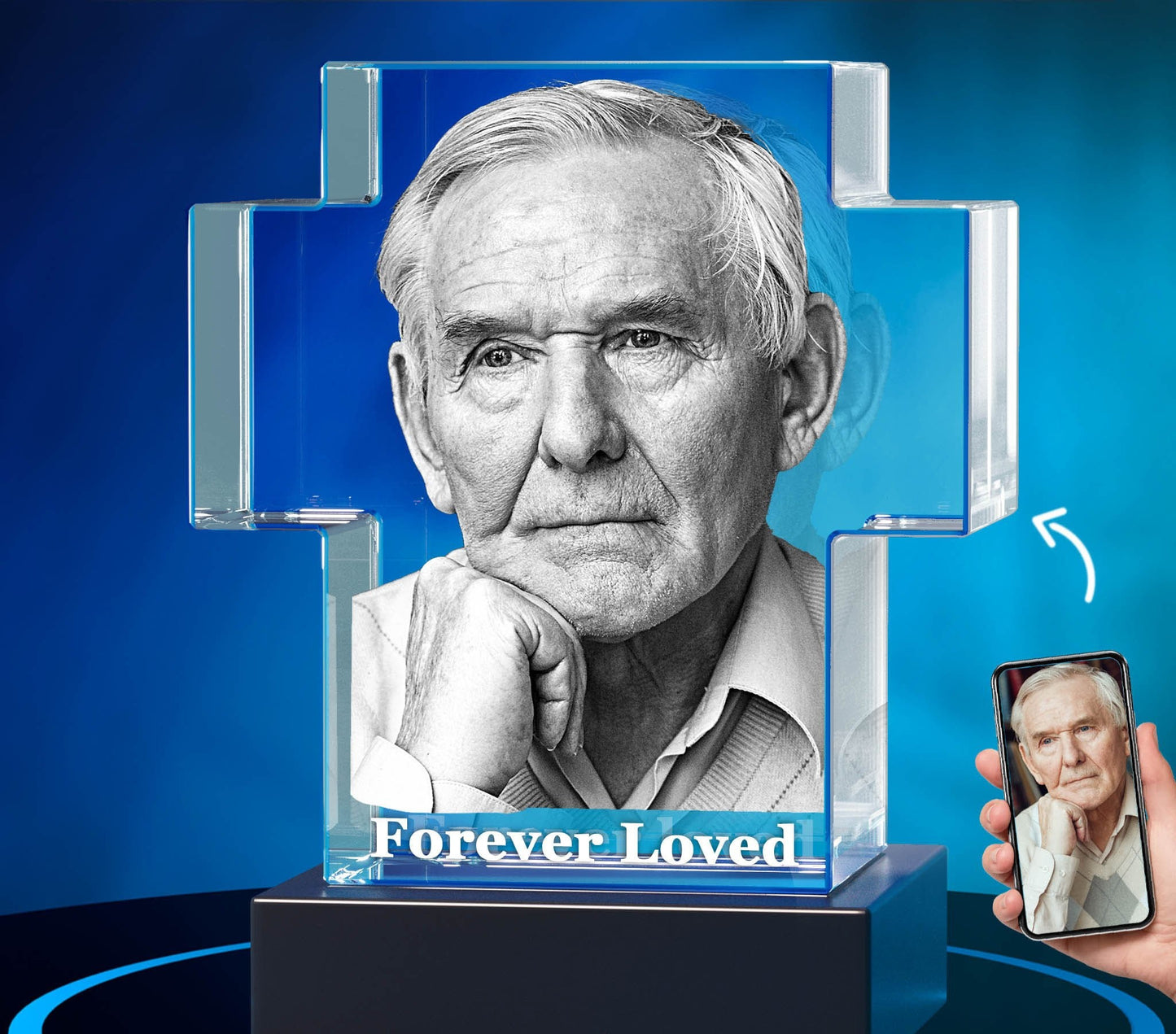 3D Engraved Crystal Cross Memorial Keepsake - 3D Engraving