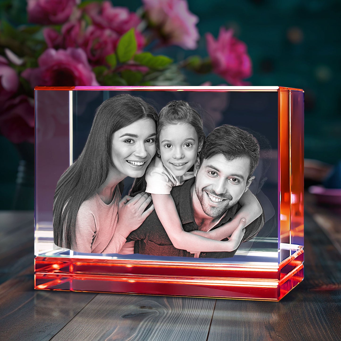 Red Skirt Keepsake 3D Portrait or Landscape - 3D Custom Engrave - Mother's Day, Valentine's Day, Father's Day, Birthday, Anniversary