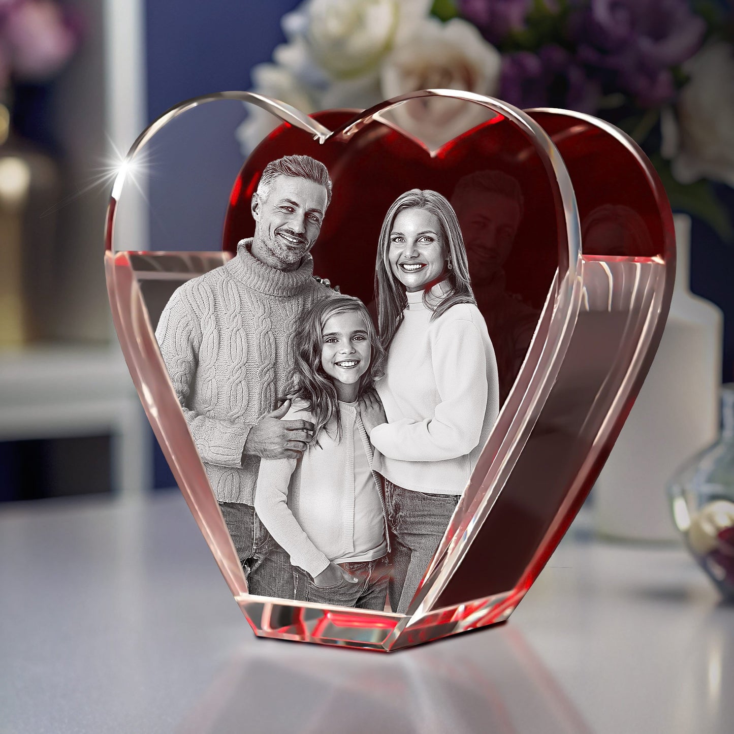 Red Heart Pencil Holder - 3D Photo Engrave - Mother's Day, Father's Day, Birthday, Anniversary, Valentine's Day - Customized Engraving