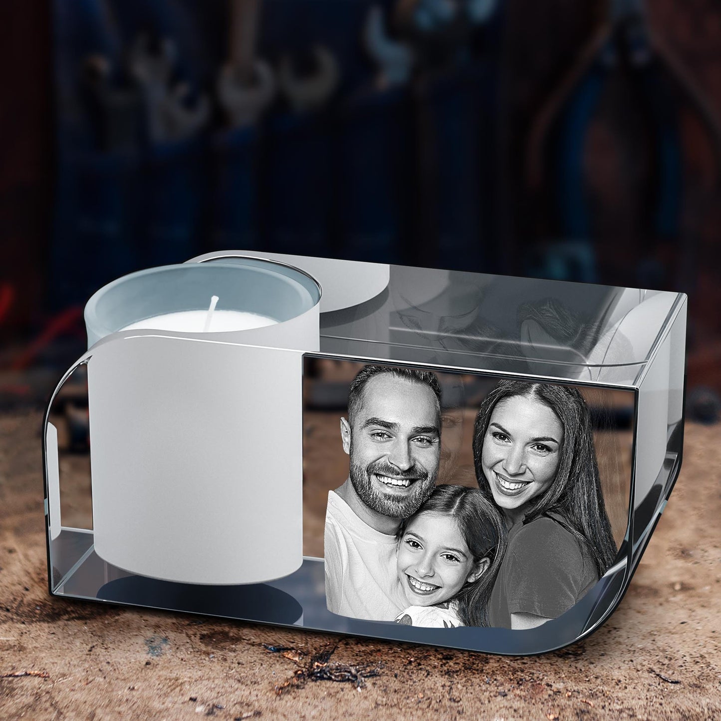 3D Crystal Photo Clear Leaf Candle Holder - Portrait Engraved with your photo - Mother's Day, Father's Day, Memorial, Mom, Dad, Wife, Pet
