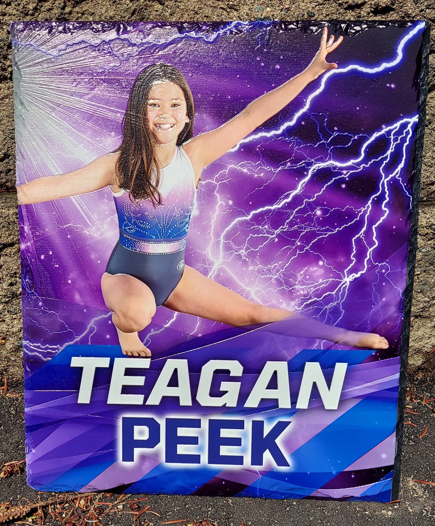 Custom sport photo full color textured on slate gymnastics
