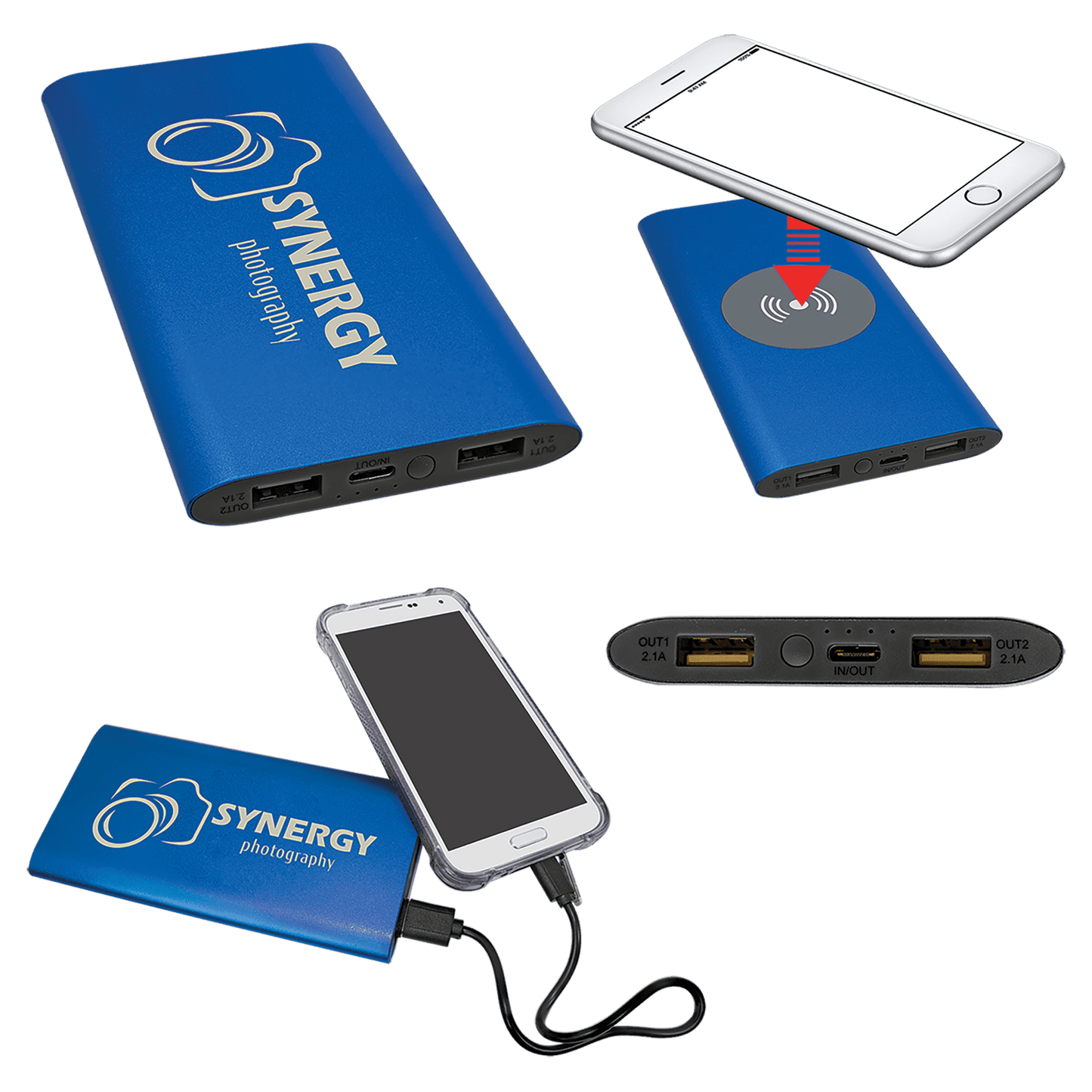 8000 mAh Power Bank with USB Cord, Wireless Charger, Portable, Battery Pack, Personalized, Laser Engraved, Travel Charge, Police / Fire