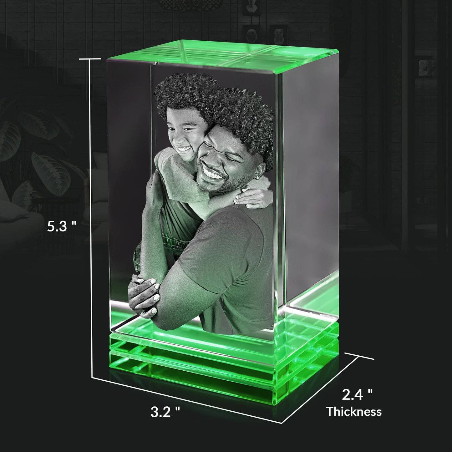 Green Skirt Keepsake 3D Portrait or Landscape - 3D Custom Engrave - Mother's Day, Valentine's Day, Father's Day, Birthday, Anniversary