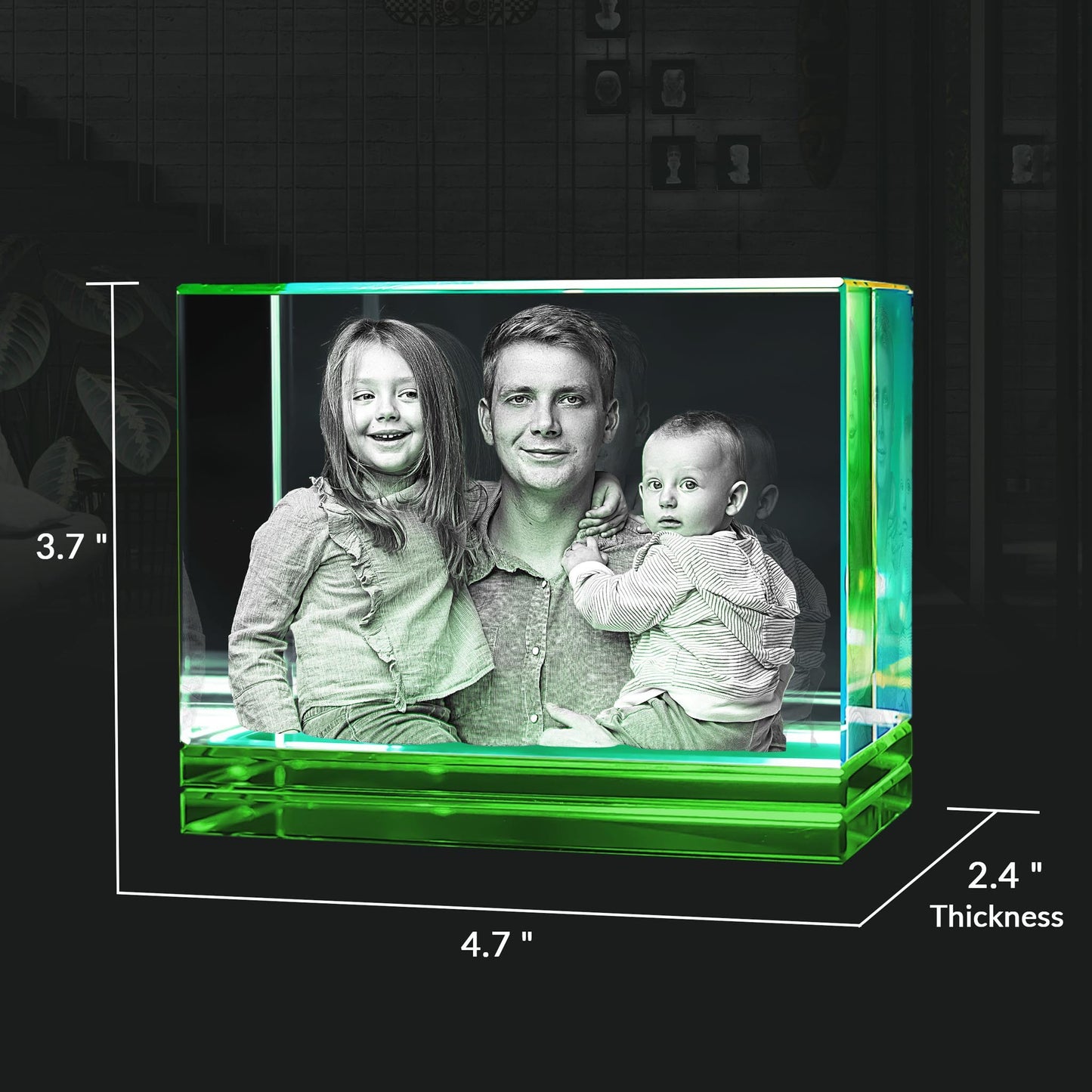 Green Skirt Keepsake 3D Portrait or Landscape - 3D Custom Engrave - Mother's Day, Valentine's Day, Father's Day, Birthday, Anniversary