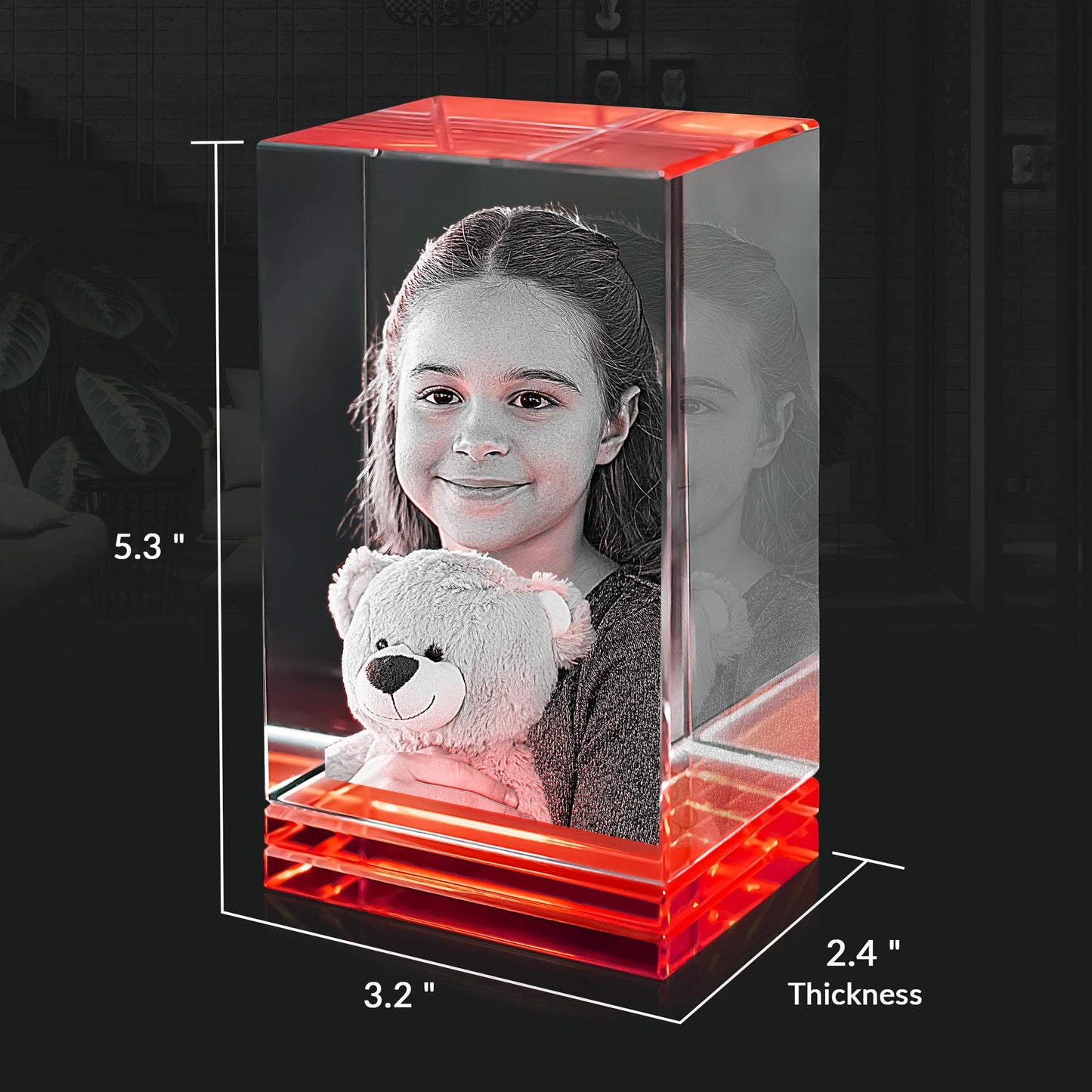 Red Skirt Keepsake 3D Portrait or Landscape - 3D Custom Engrave - Mother's Day, Valentine's Day, Father's Day, Birthday, Anniversary