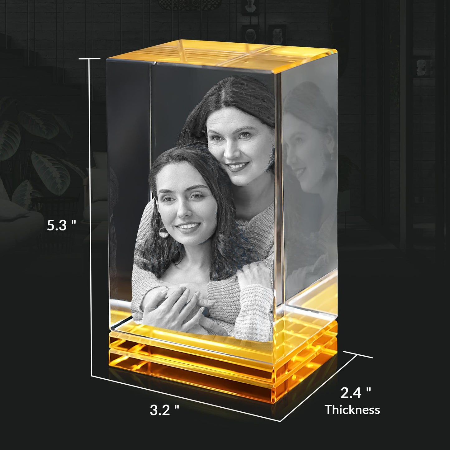 Amber Skirt Keepsake 3D Portrait or Landscape - 3D Custom Engrave - Mother's Day, Valentine's Day, Father's Day, Birthday, Anniversary