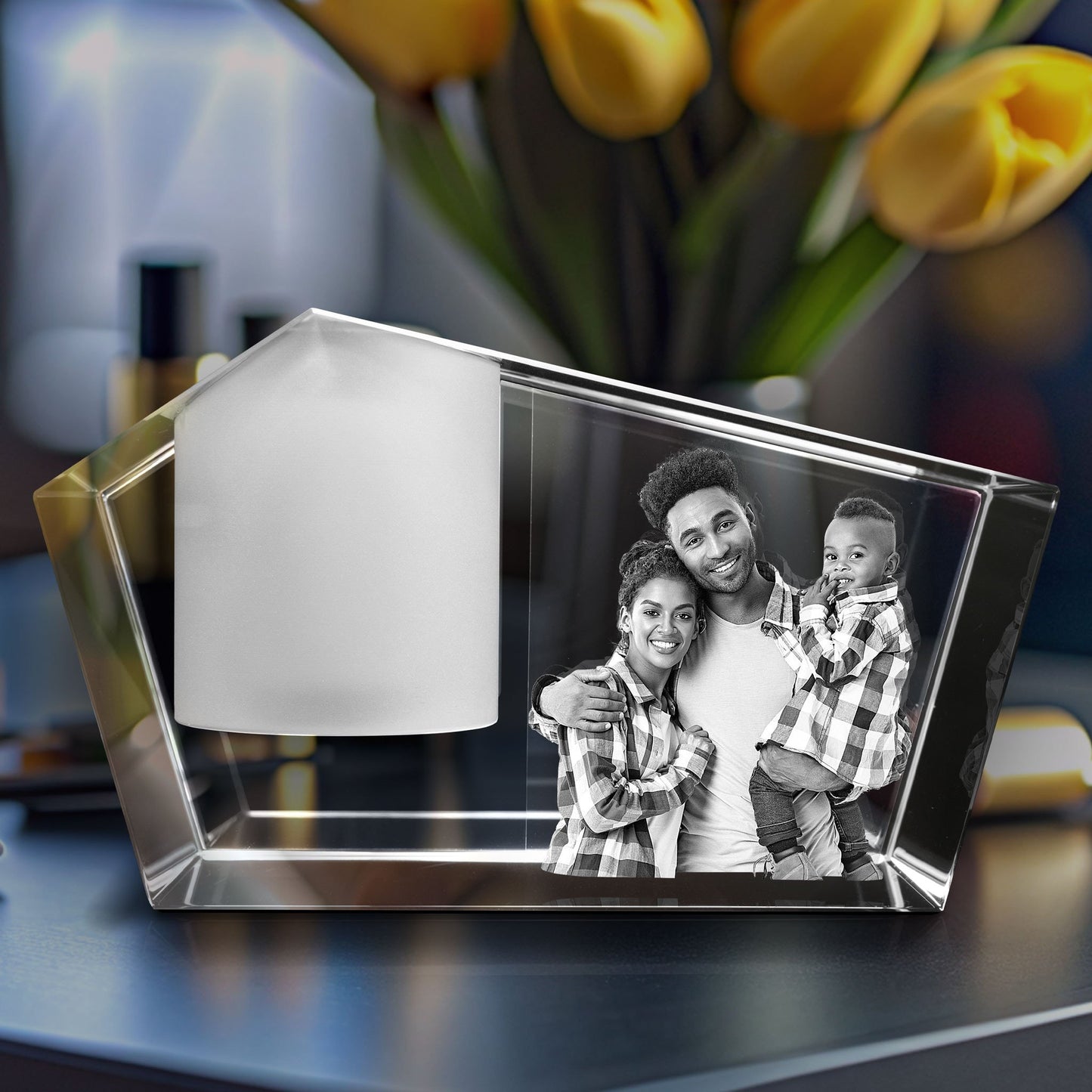 3D Crystal Photo Prism Candle Holder - Portrait Engraved with your photo - Mother's Day, Father's Day, Memorial, Mom, Dad, Wife, Pet