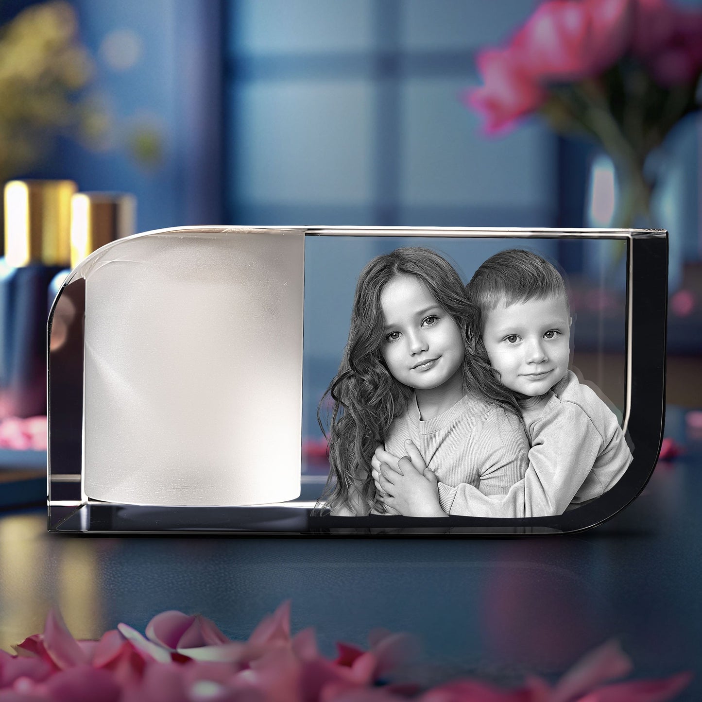 3D Crystal Photo Clear Leaf Candle Holder - Portrait Engraved with your photo - Mother's Day, Father's Day, Memorial, Mom, Dad, Wife, Pet