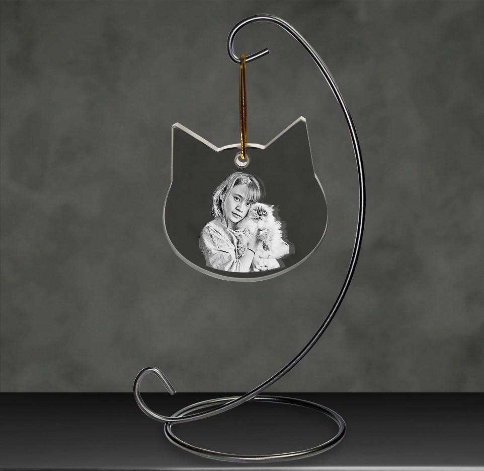 custom laser engraved 3d crystal cat shaped christmas ornament