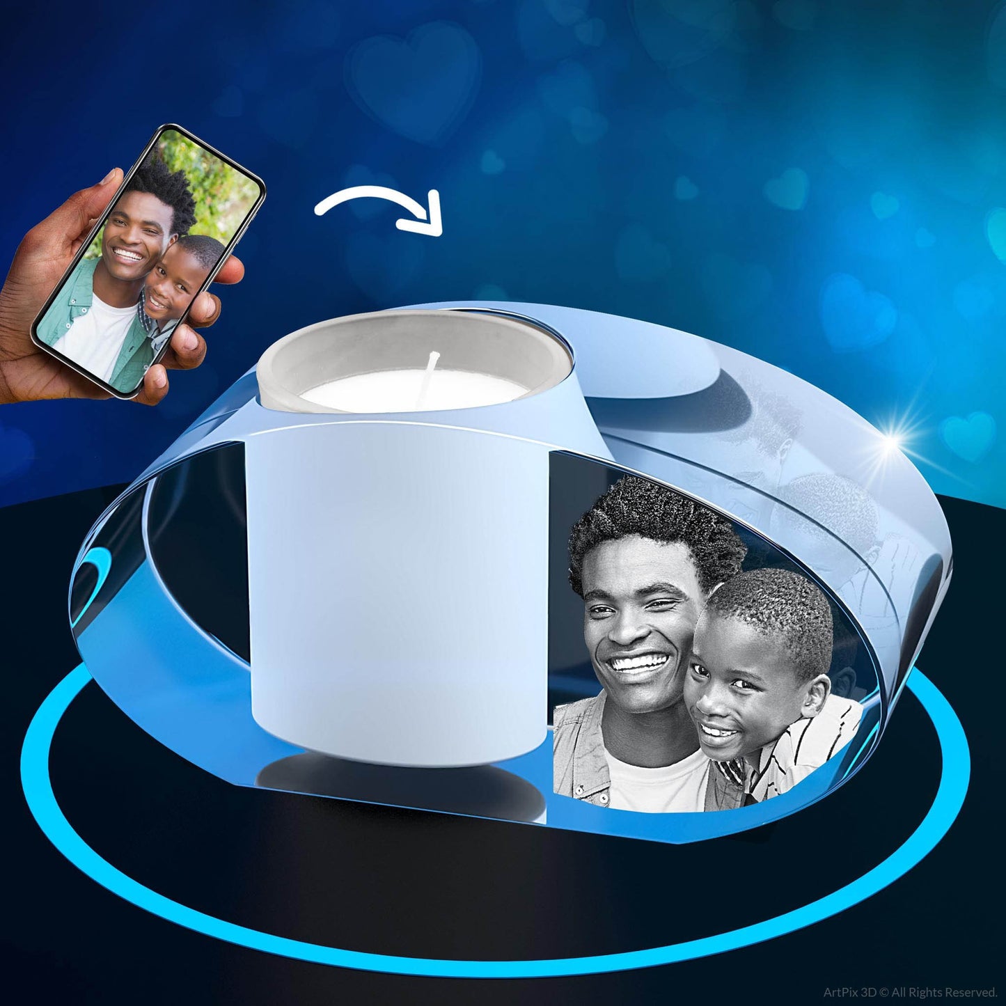 3D Crystal Photo Ellipse Candle Holder - Portrait Engraved with your photo - Mother's Day, Father's Day, Memorial, Mom, Dad, Wife, Pet