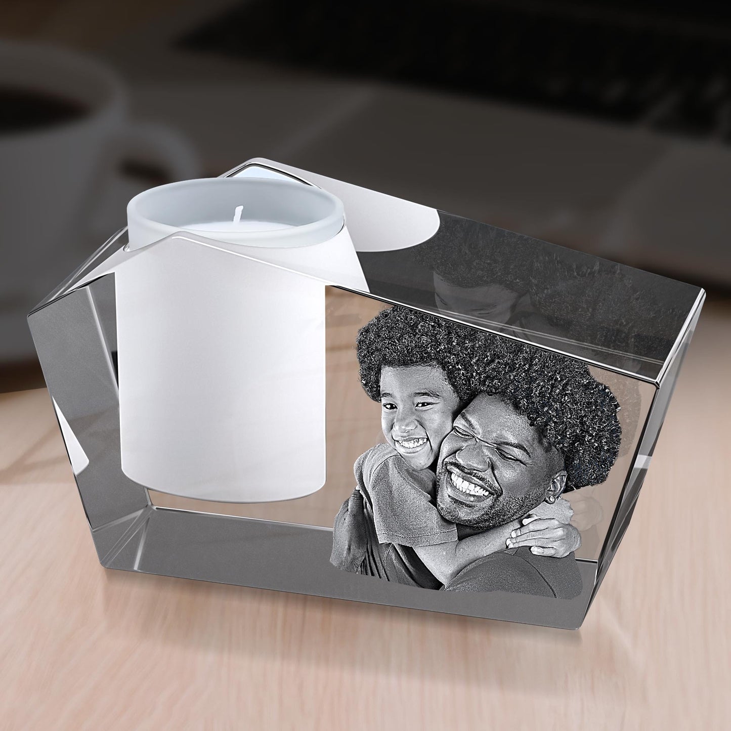 3D Crystal Photo Prism Candle Holder - Portrait Engraved with your photo - Mother's Day, Father's Day, Memorial, Mom, Dad, Wife, Pet