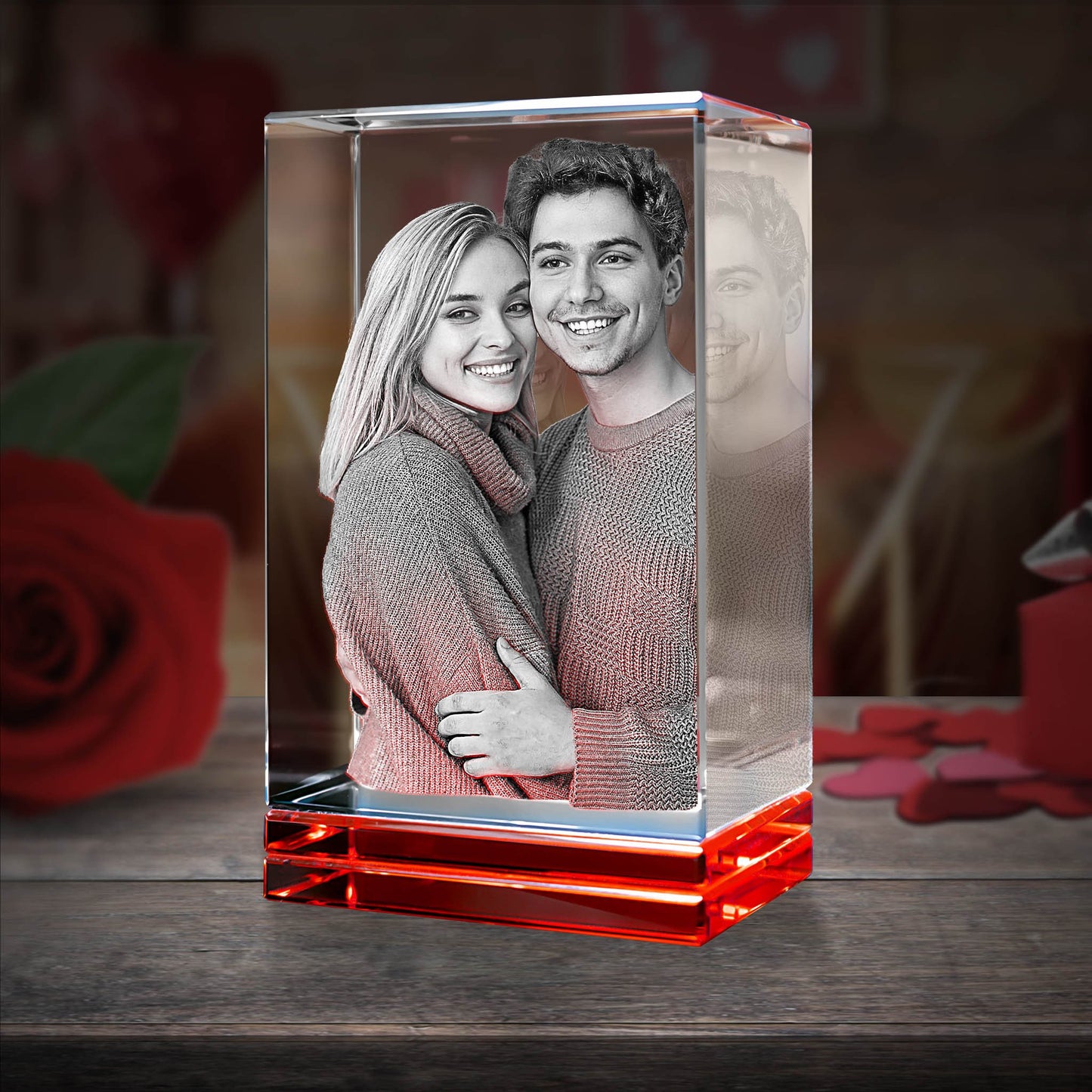 Red Skirt Keepsake 3D Portrait or Landscape - 3D Custom Engrave - Mother's Day, Valentine's Day, Father's Day, Birthday, Anniversary
