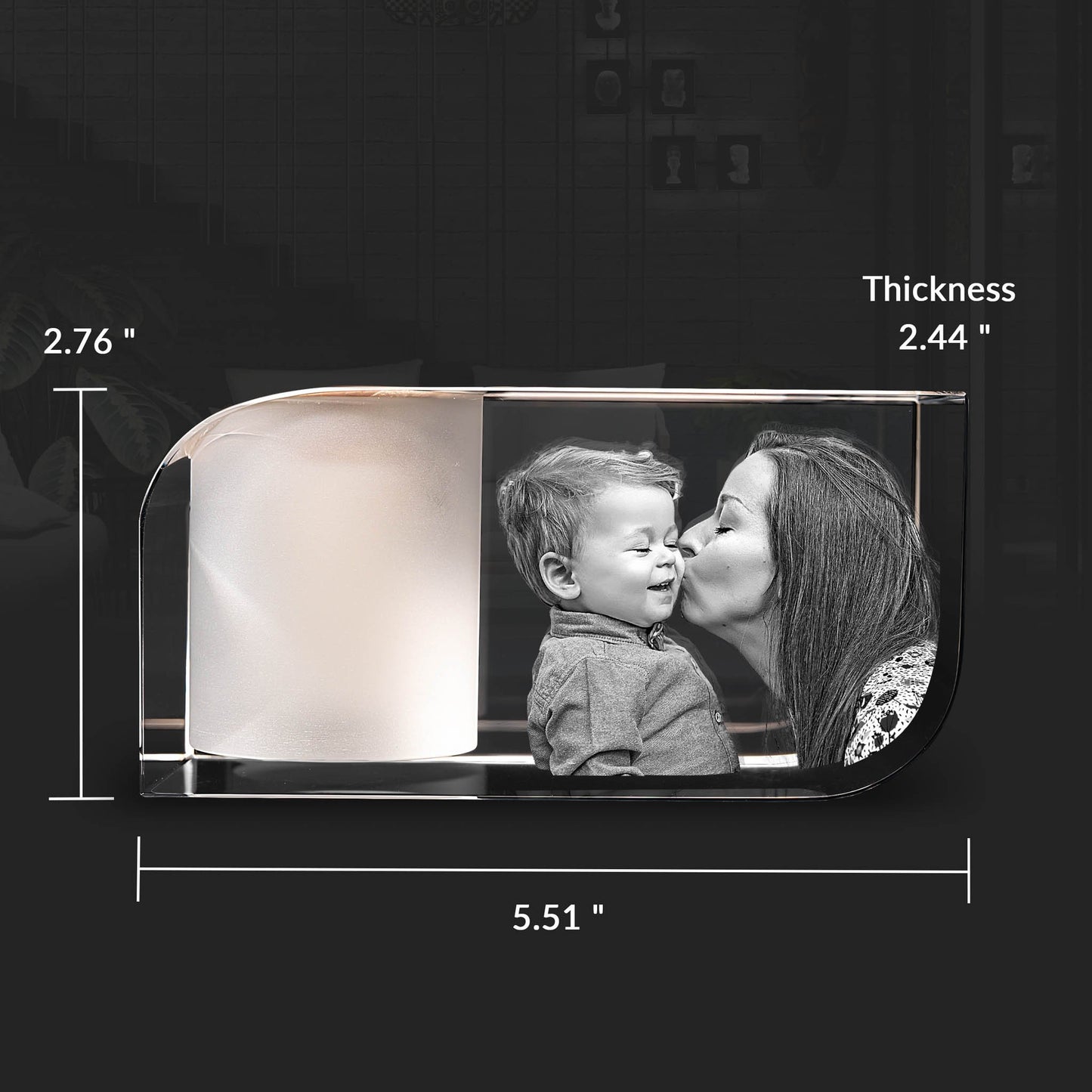 3D Crystal Photo Clear Leaf Candle Holder - Portrait Engraved with your photo - Mother's Day, Father's Day, Memorial, Mom, Dad, Wife, Pet