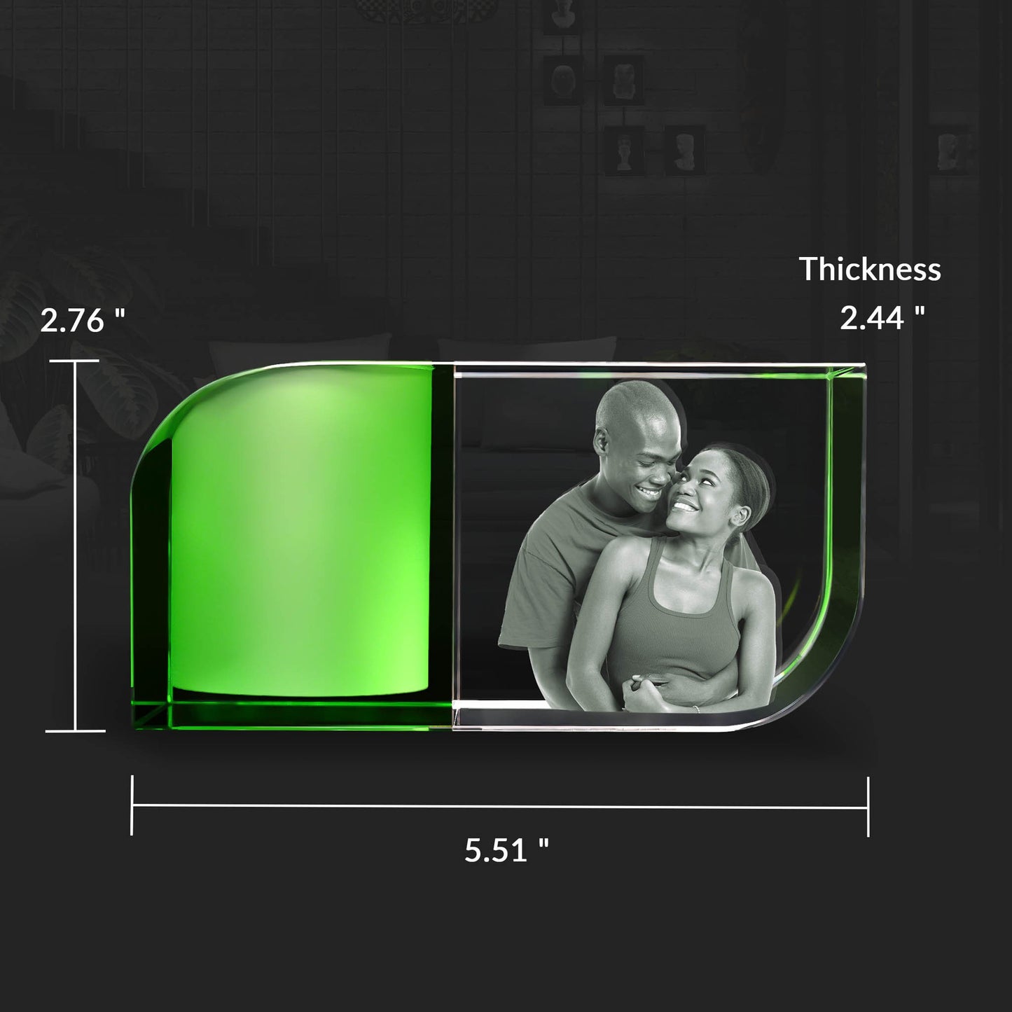 3D Crystal Photo Green Leaf Candle Holder - Portrait Engraved with your photo - Mother's Day, Father's Day, Memorial, Mom, Dad, Wife, Pet