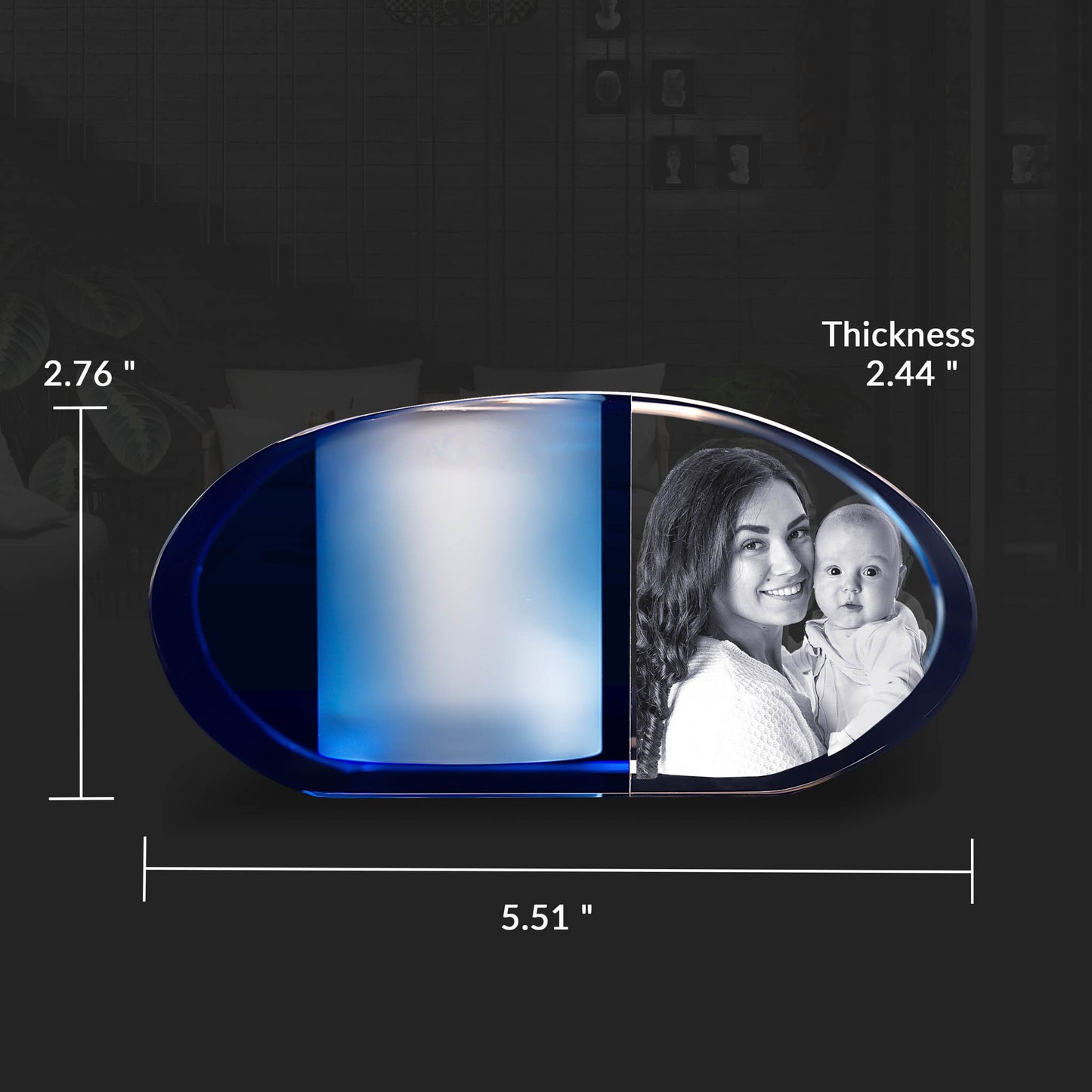 3D Crystal Photo Blue Prism Candle Holder - Portrait Engraved with your photo - Mother's Day, Father's Day, Memorial, Mom, Dad, Wife, Pet (Copy)