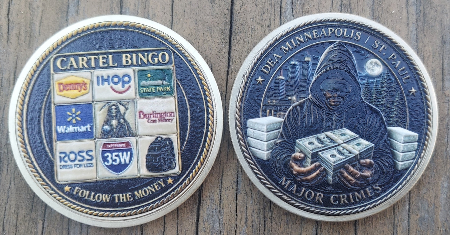 full color challenge coin dea major crimes cartel bingo