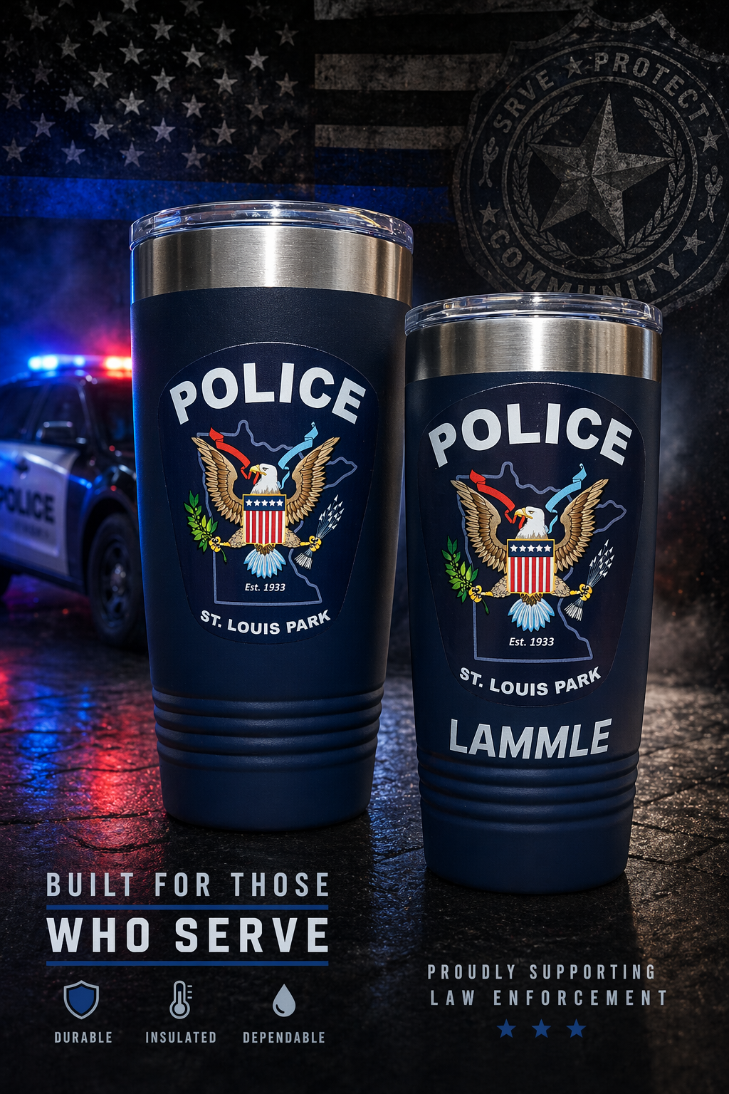 Custom Police Tumbler – 20oz Polar Camel UV Printed | Personalized